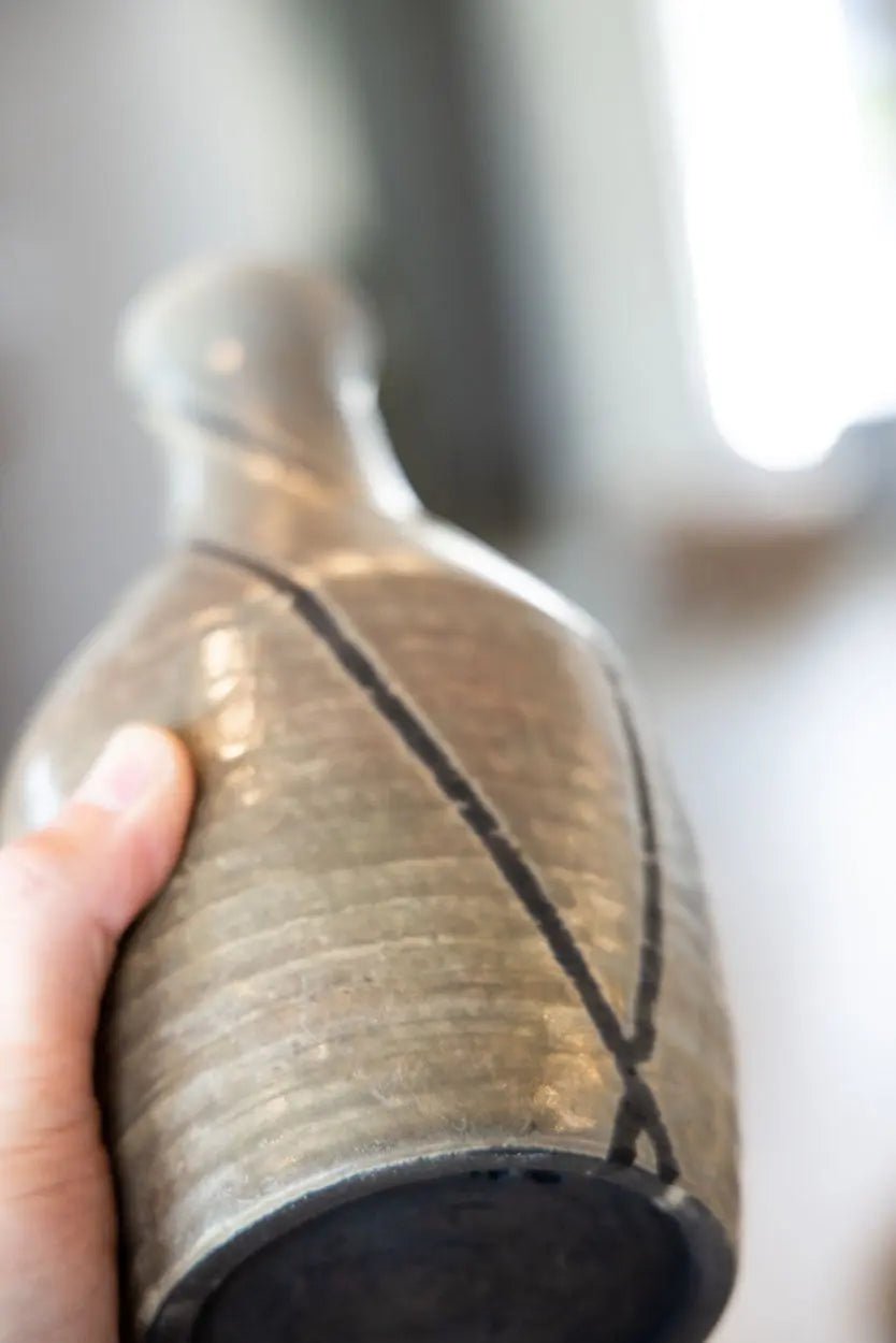 Handmade Contemporary Raku Ceramic Vase - Iridescent Gray & Silver Glaze Pottery for Home Decor | Perfect for Living Room, Dining Table, and Modern Interior Design