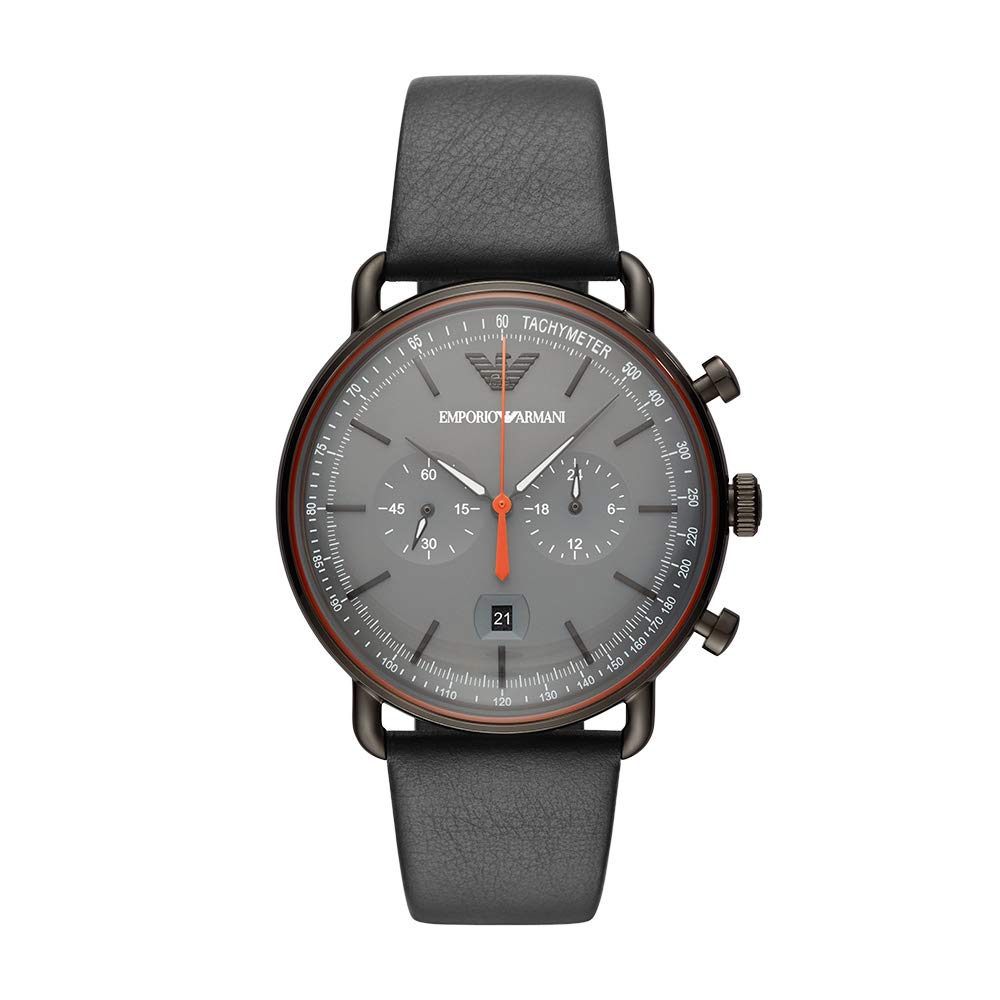 Emporio Armani Men's Chronograph Black Leather Strap Watch - Luxury Stainless Steel Case, Water Resistant - Perfect for Business, Formal Events & Everyday Wear