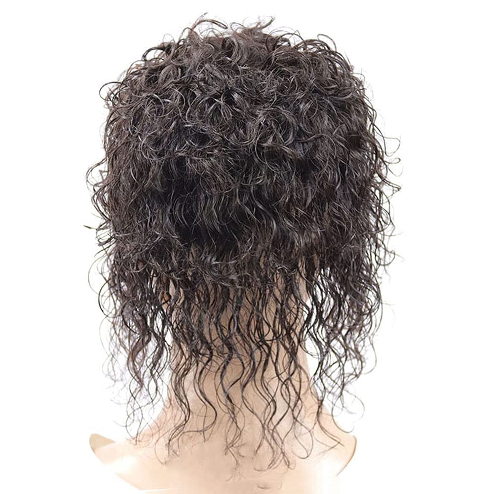 Natural Black Human Hair Topper for Women - 100% Real Clip-in Curly Hair Extension with Bangs (40cm) | Perfect for Thinning Hair, Alopecia & Everyday Styling