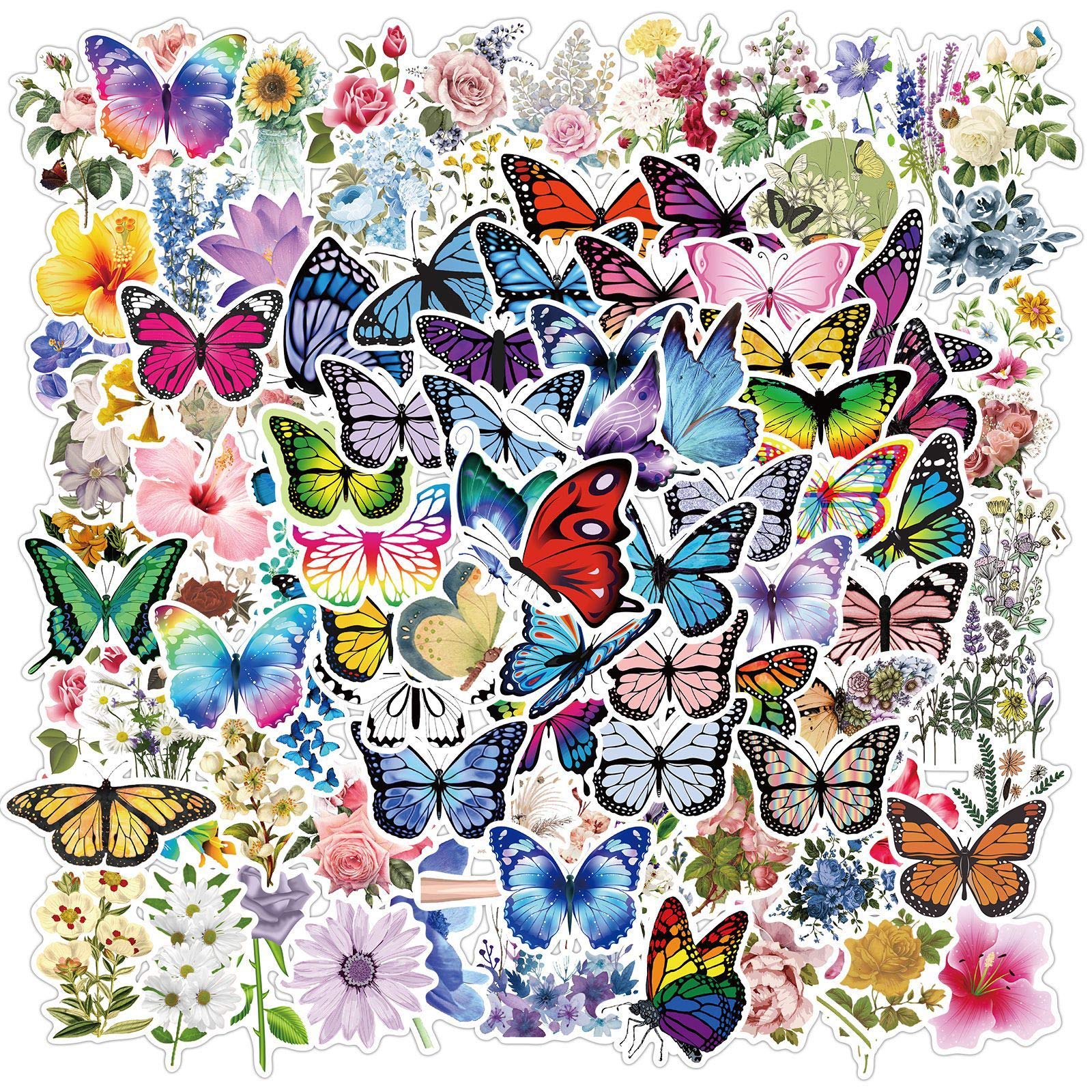 100 Pack Green Weed Butterfly Vinyl Stickers - Waterproof Decals for Water Bottles, Laptops, Phones, Computers, Skateboards - Hippie Stoner Aesthetic for DIY Crafts & Room Decor