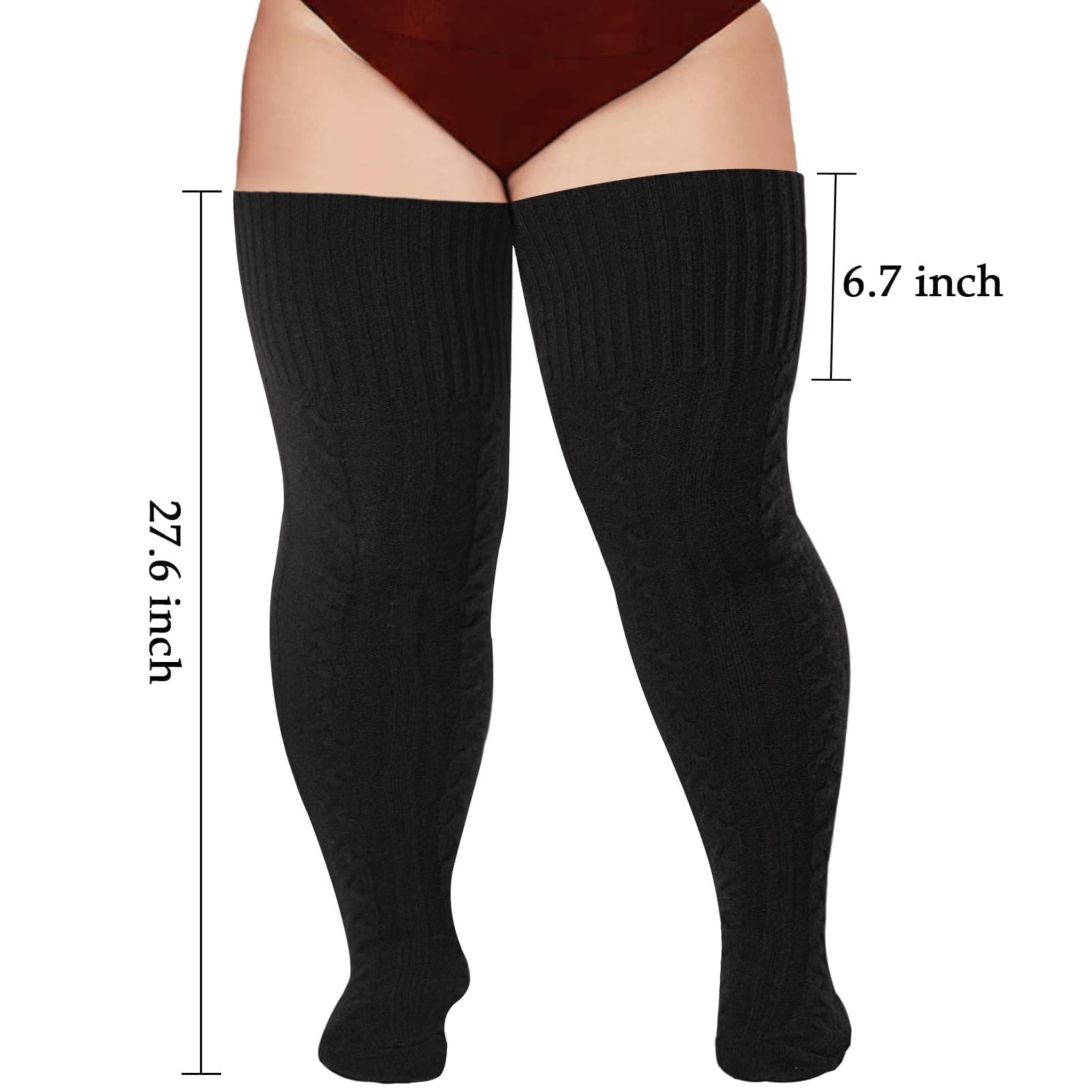 Moon Wood Wool Plus Size Thigh High Socks - Cable Knit Winter Leg Warmers for Women with Thick Thighs - Extra Long Warm Socks for Cold Weather, Office & Outdoor Activities