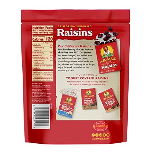 Sun-Maid California Sun-Dried Raisins - 2 Pack (32 oz Total) Resealable Bags - All Natural Dried Fruit Snacks for Kids & Adults - Perfect for Lunch Boxes, Baking, Trail Mix & Healthy Snacking