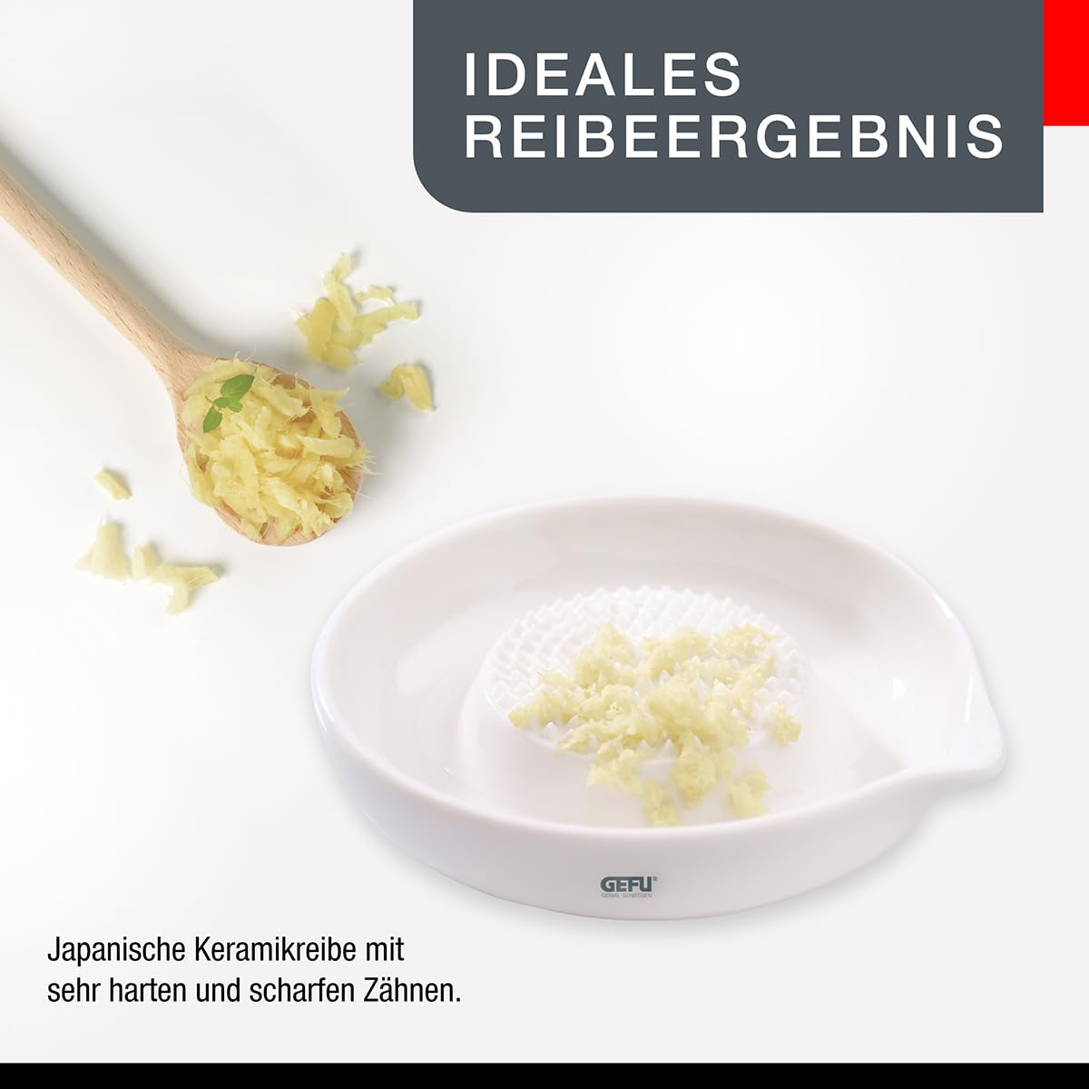 Premium GEFU Ceramic Ginger Grater - Stainless Steel Blade & Easy-Clean Design for Fresh Ginger, Garlic & Spices - Perfect for Cooking, Baking & Asian Cuisine