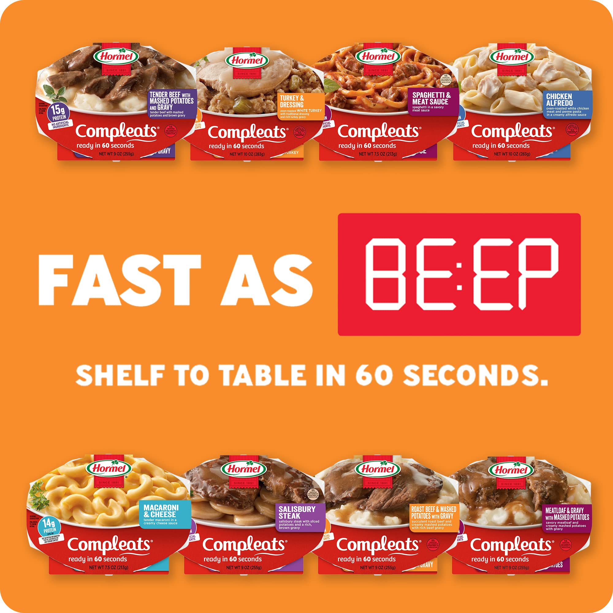 HORMEL COMPLEATS Roast Beef & Mashed Potatoes with Gravy Microwave Meal - 9 oz (6 Pack) | Quick & Easy Lunch, Dinner or Office Meal | Ready in 90 Seconds