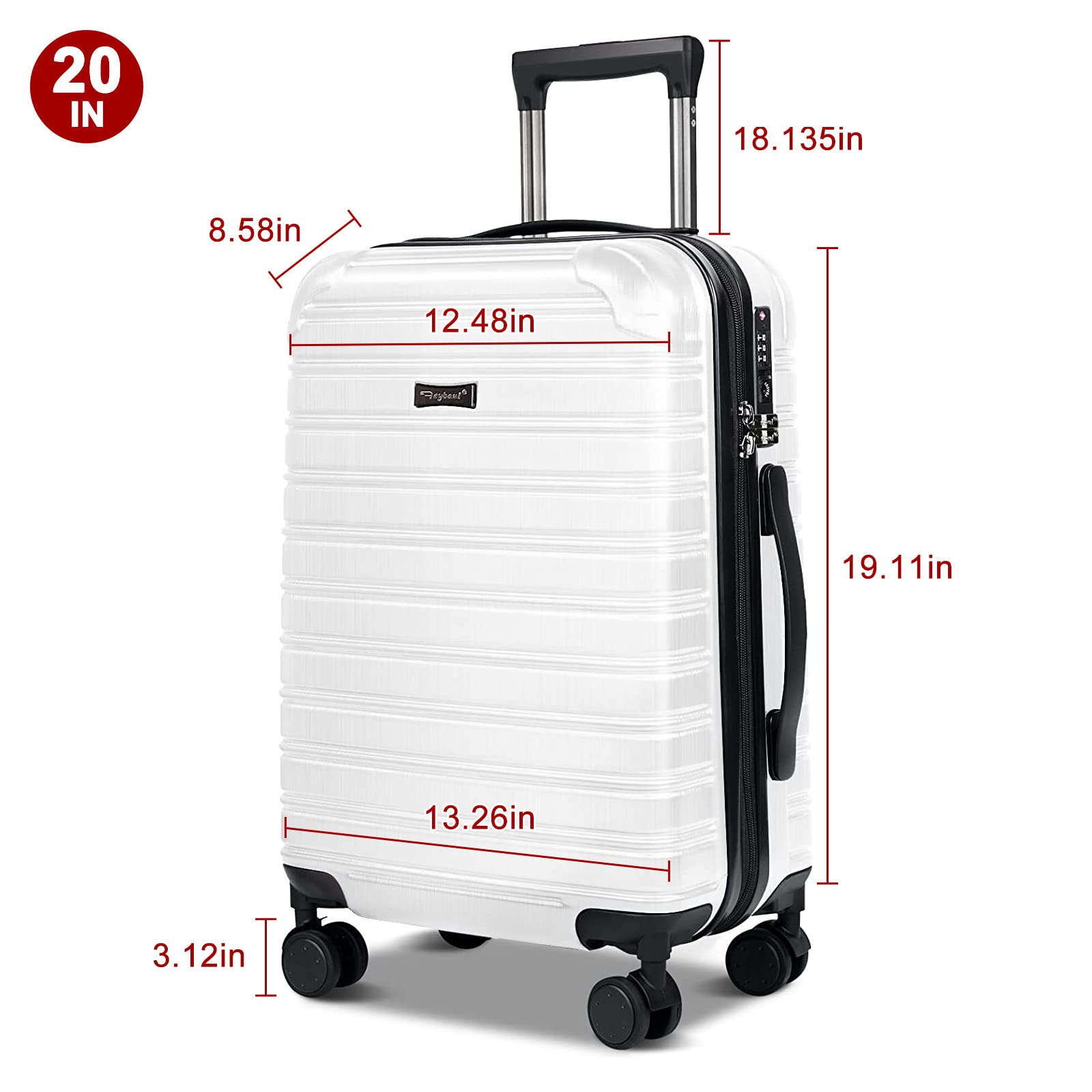 20 Inch Lightweight Hardshell Carry On Luggage with Spinner Wheels - Airline Approved PC+ABS Travel Suitcase (22x14x9 Inches) with TSA Lock - Perfect for Business Trips & Weekend Getaways - White