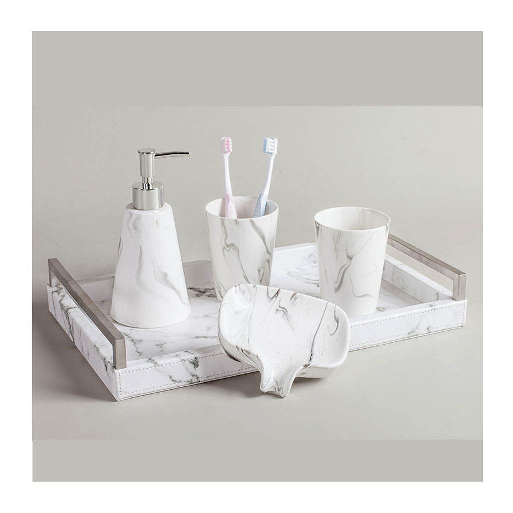 Ceramic Bathroom Accessories Set - 5-Piece Soap Dish, Toothbrush Holder, Soap Dispenser & Cups for Modern Bathrooms | Wedding Gift & Home Decor (Silver) - Perfect for Spa-Like Showers, Guest Bathrooms & Housewarming Gifts