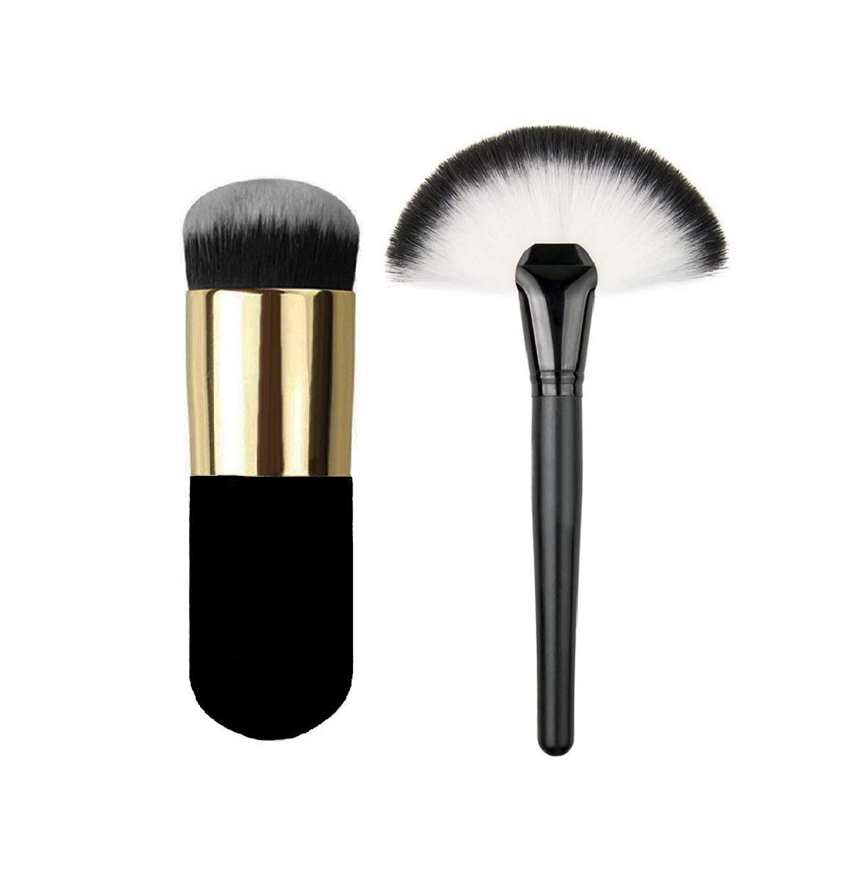 Angelie Professional Foundation Brush & Slim Fan Brush Set - Black Makeup Blush & Contour Brushes for Flawless Face Makeup Application | Perfect for Daily Use, Professional Makeup Artists & Travel Beauty Essentials