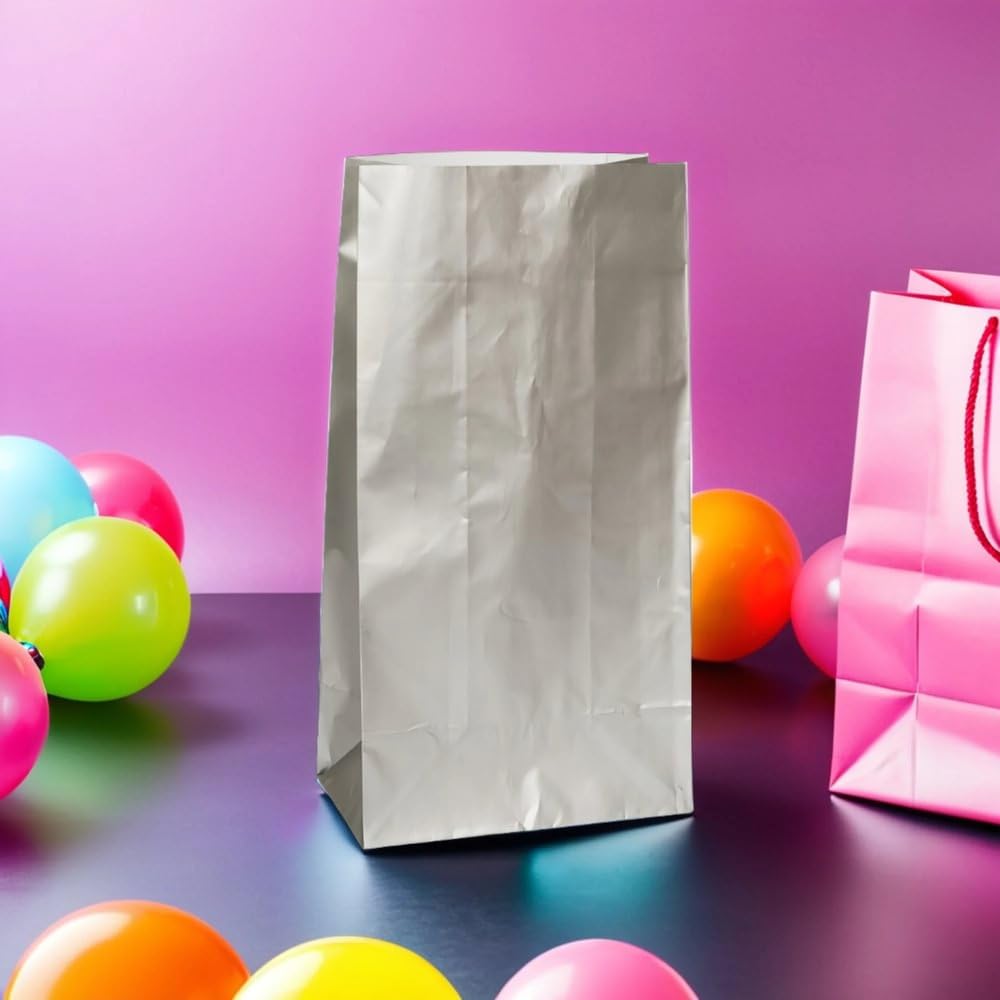 10 Pack Sparkling Silver Metallic Gift Bags | Premium Eco-Friendly Party Favor Bags for Birthdays, Weddings & Special Events | Shimmery Celebration Decorations