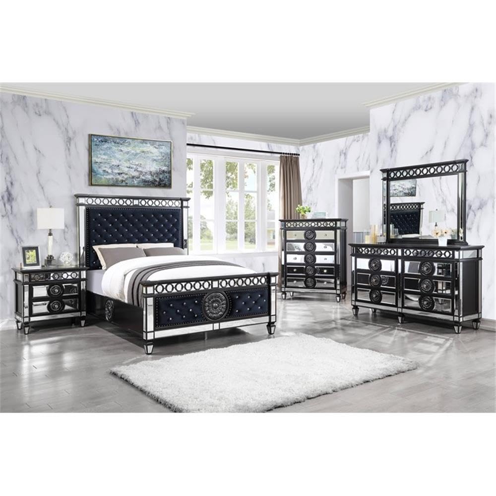 Acme Varian II 3-Drawer Wooden Nightstand - Black & Silver Finish Bedside Table with Storage for Bedroom, Living Room, or Office