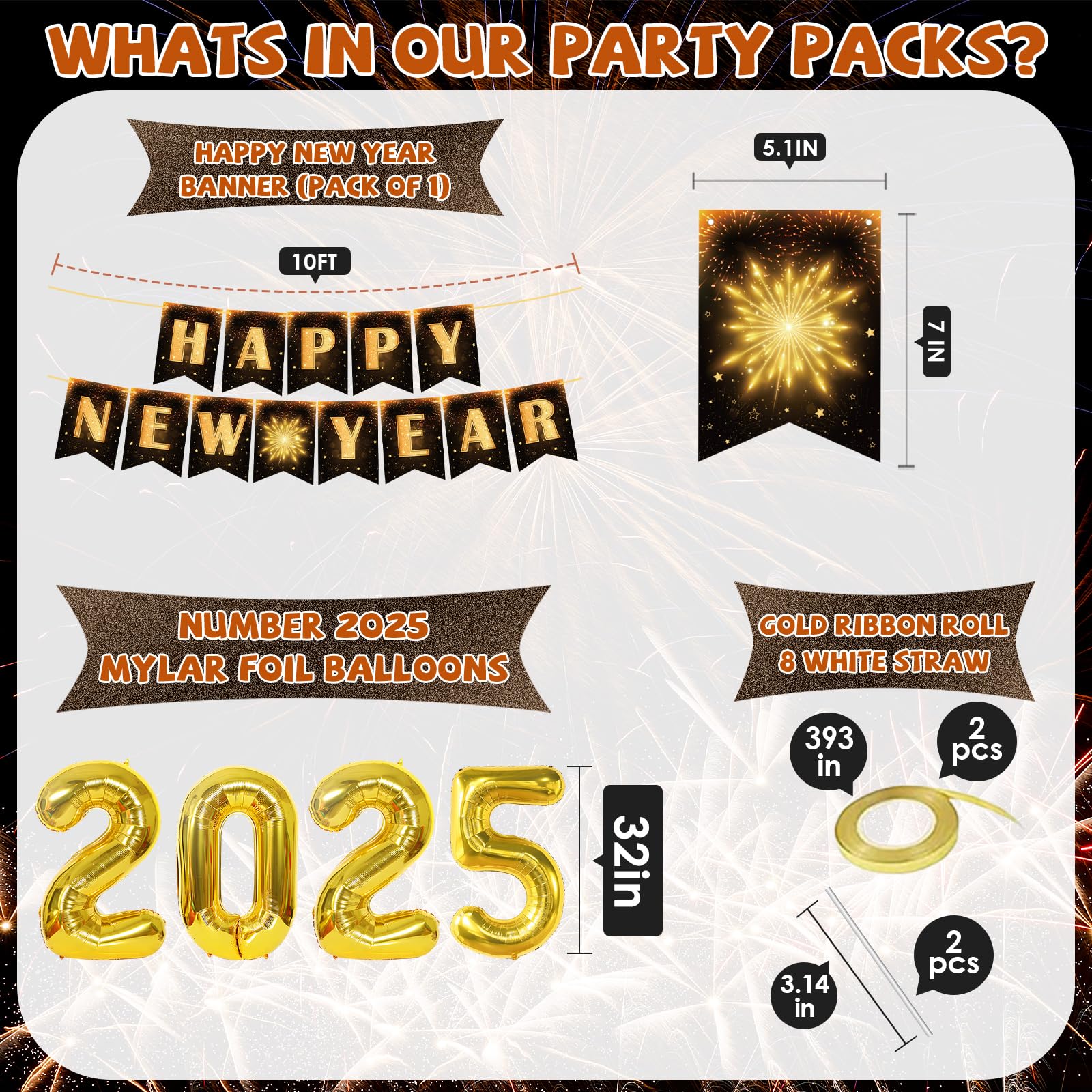2025 New Year's Eve Party Supplies Kit - 74-Piece Set with 4D Disco Ball Balloons, Happy New Year Banner, Fringe Curtain & NYE Decorations for 2025 Celebrations | Perfect for Home Parties, Countdown Events & New Year Decorations