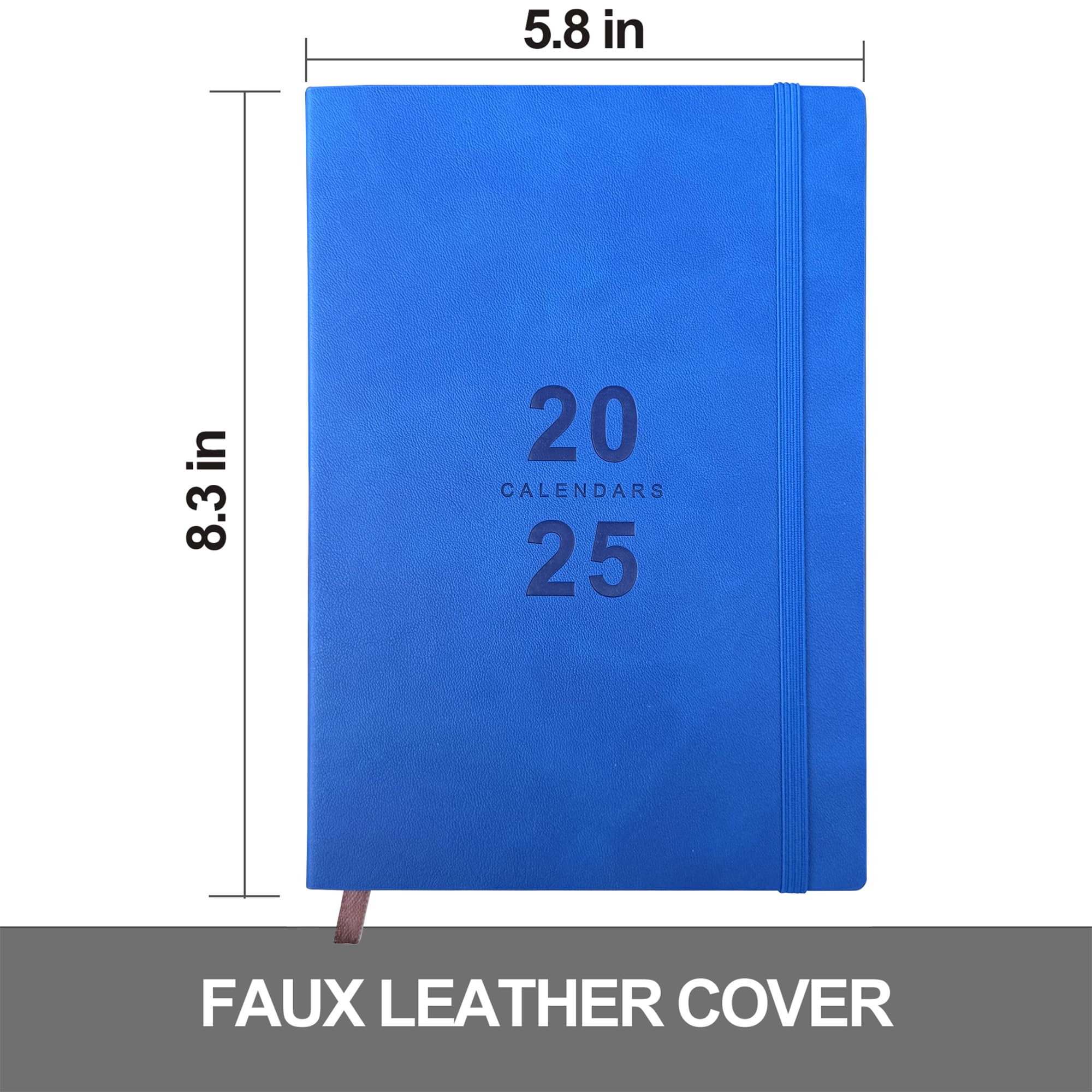 2025 Planner - Daily & Hourly Appointment Book with Faux Leather Cover (Blue), 8.5