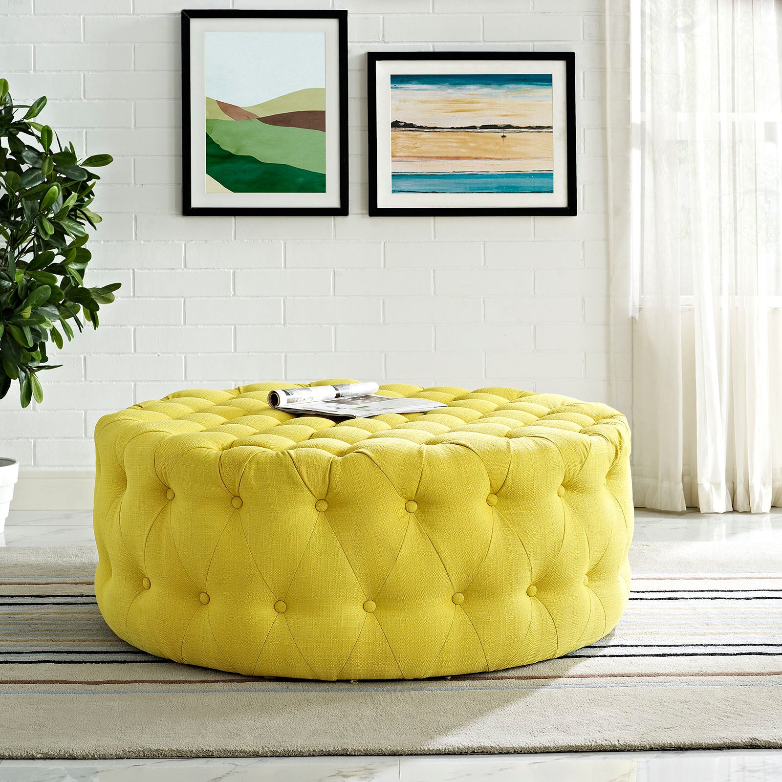 Amour Upholstered Fabric Ottoman Stool with Storage - Soft Tufted Footrest Bench for Living Room, Bedroom & Nursery - Perfect for Extra Seating and Home Decor