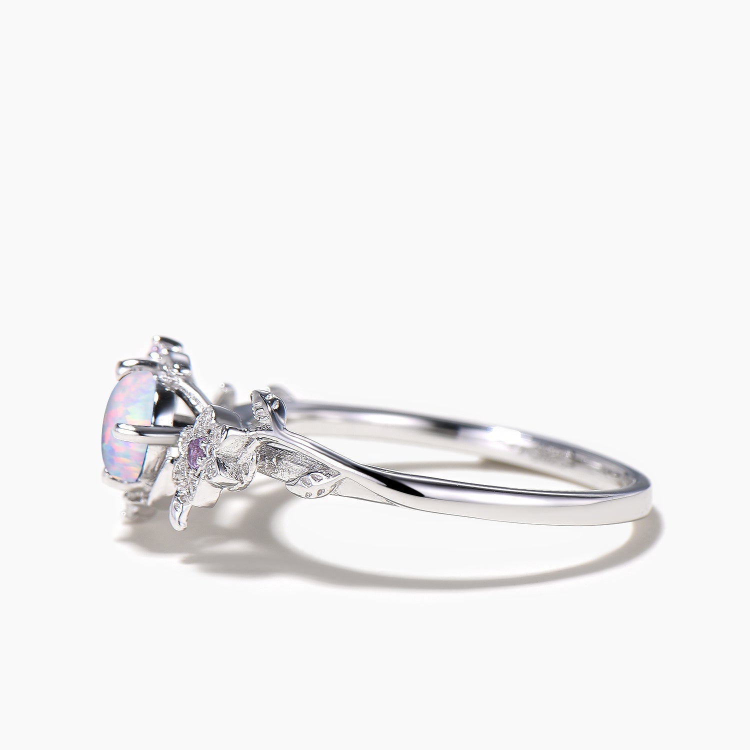 Round Cut Opal Engagement Ring - Crescent Moon Cluster Amethyst Leaf Vine Wedding Band for Women | Perfect for Bridal Jewelry, Anniversary Gifts & Boho Fashion Accessories