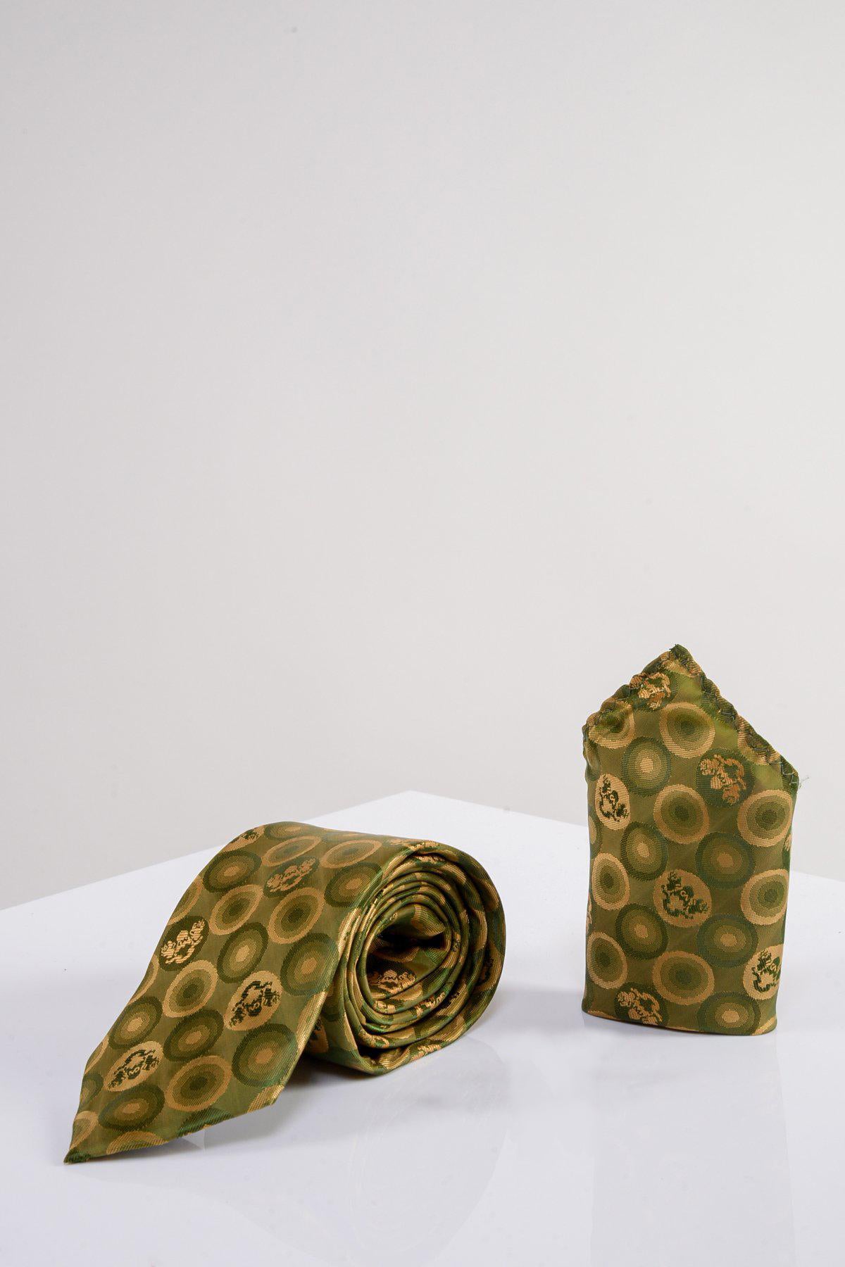 BUBBLES Tan Bubble Circle Print Tie and Pocket Square Set - Stylish Formal Accessories for Weddings, Parties & Business Events