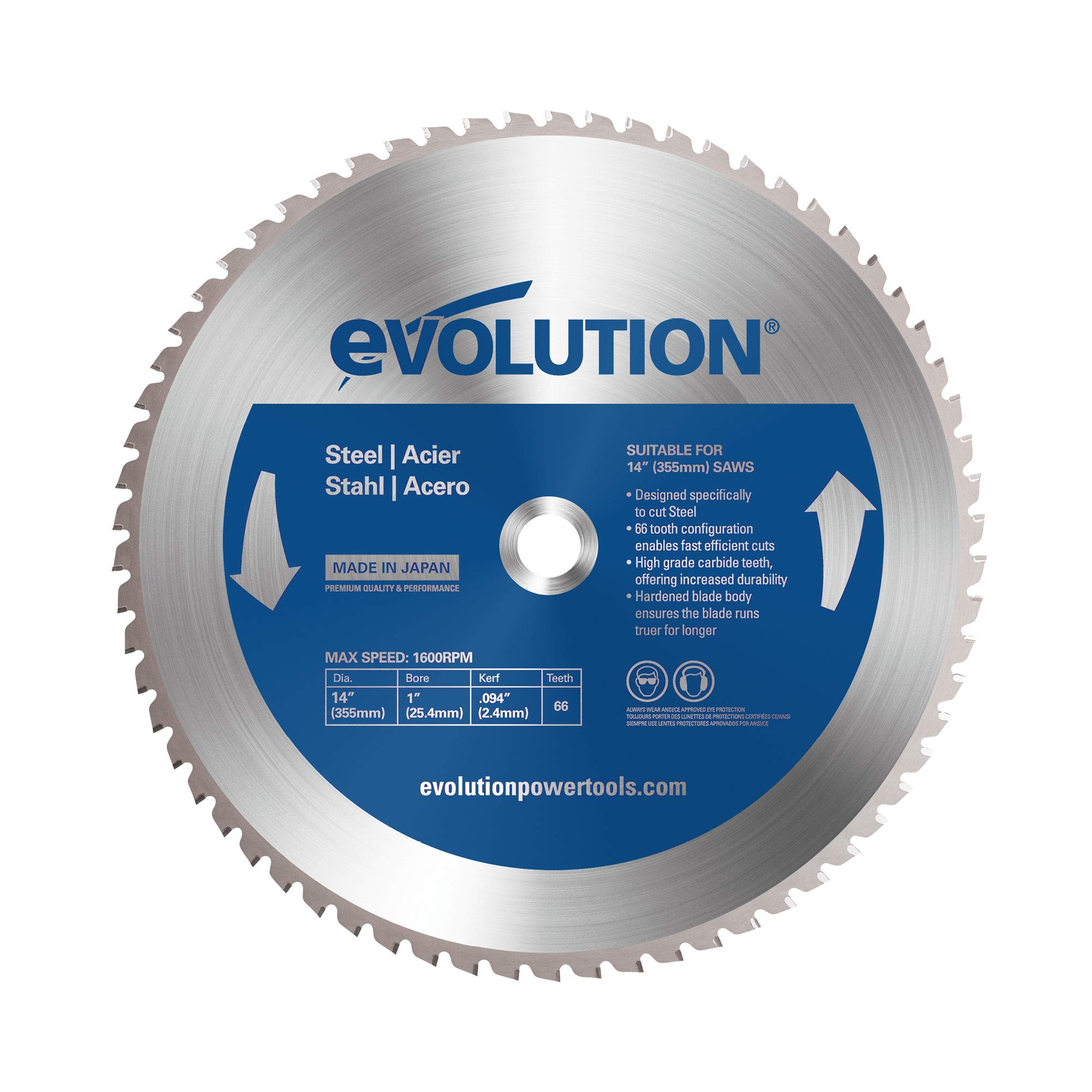 Evolution Power Tools 14-Inch 66-Tooth Steel Cutting Saw Blade | Multi-Material Blade for Wood, Metal & Plastic | Perfect for Construction, DIY Projects & Metal Fabrication