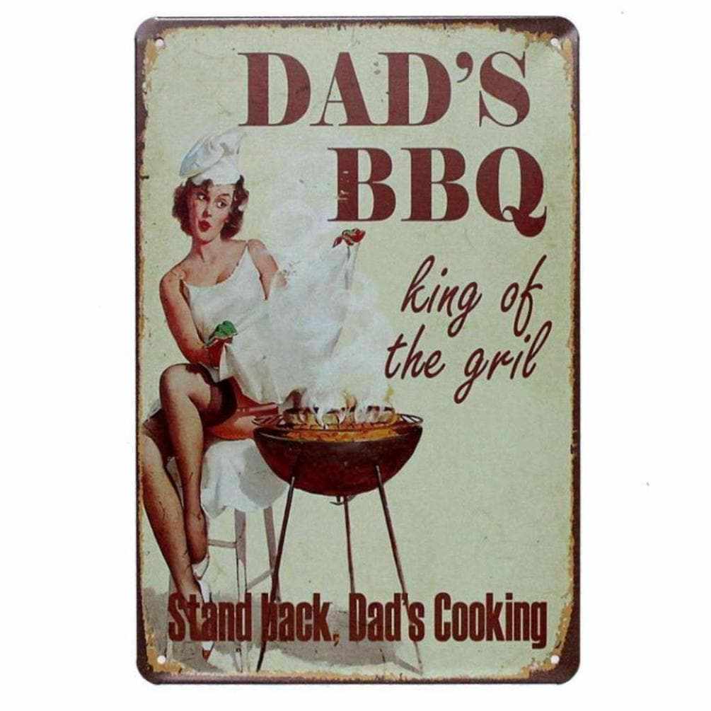 Vintage Metal Wall Art - Pin Up Girl BBQ Decor for Dad | Retro Kitchen & Man Cave Decor | Perfect Gift for BBQ Lovers & Father's Day | Outdoor & Indoor Home Decoration