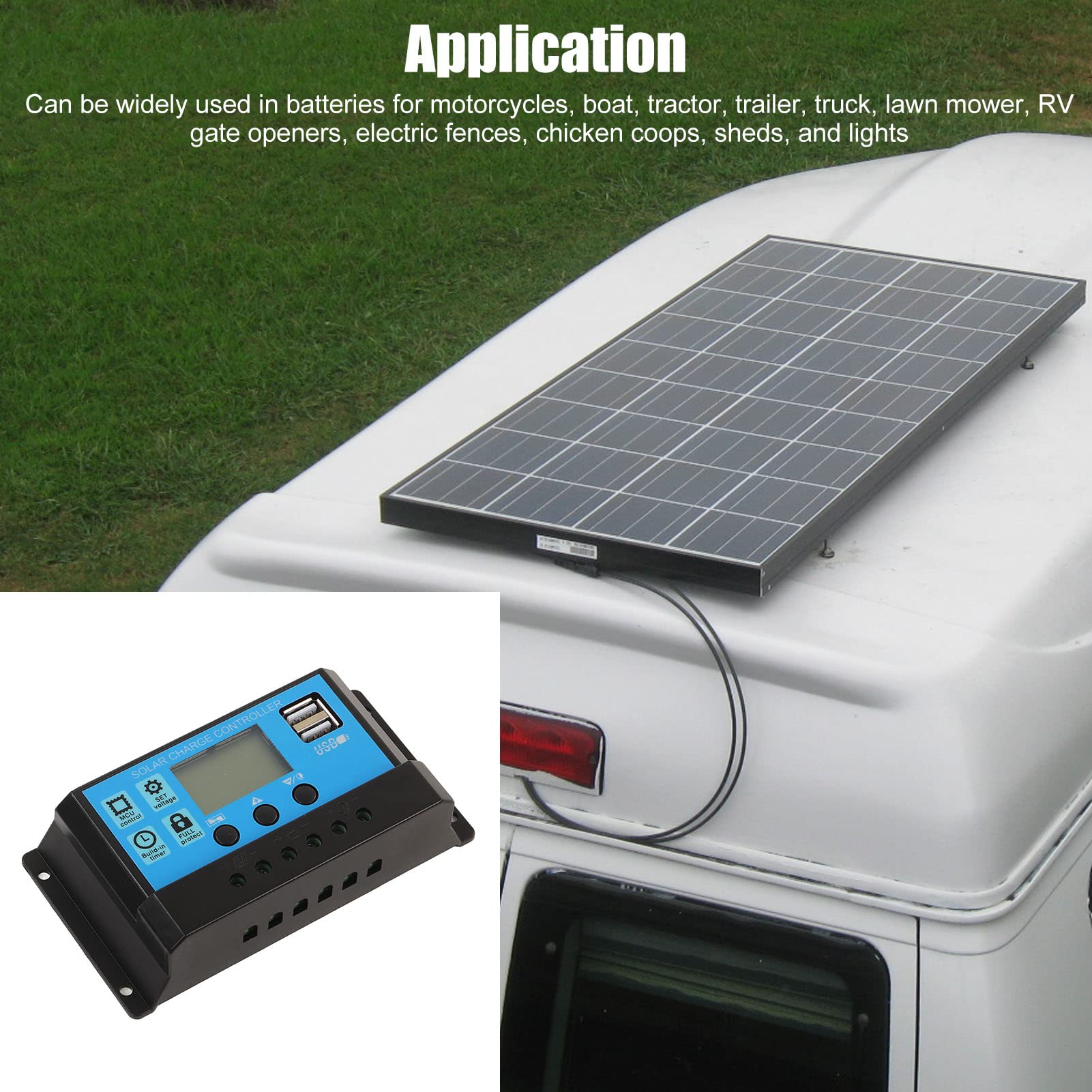 12W Mono Solar Panel Kit - High Efficiency RV Solar Charger with Overcharge Protection & Status Display for Boats, Camping, Off-Grid Power - 10A