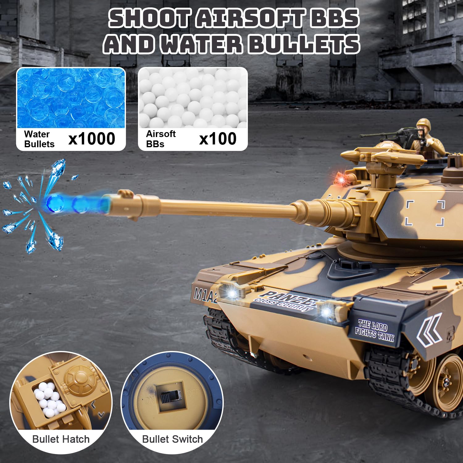 1/18 Scale US-M1A2 RC Tank - 23 Channel Remote Control Military Vehicle with BB Shooting, Rotating Turret, LED Lights, Sound & Smoke Effects | Realistic Battle Simulation Toy for Kids & Adults | Outdoor Play, Collection Display & War Game Reenactment