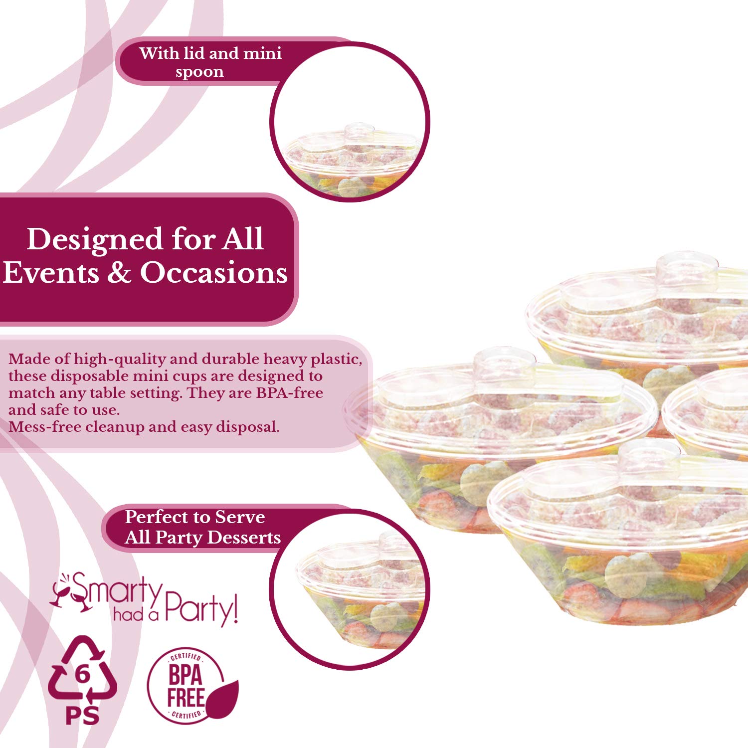 Disposable 4 oz Plastic Cups with Lids & Spoons - Clear Ice Cream Bowls for Yogurt, Fruit, Cheesecake, Pudding - Bulk Party Supplies for Weddings, Birthday, Baby Showers (288 Pack) | Perfect for Dessert Bars, Catering Events & Home Entertaining