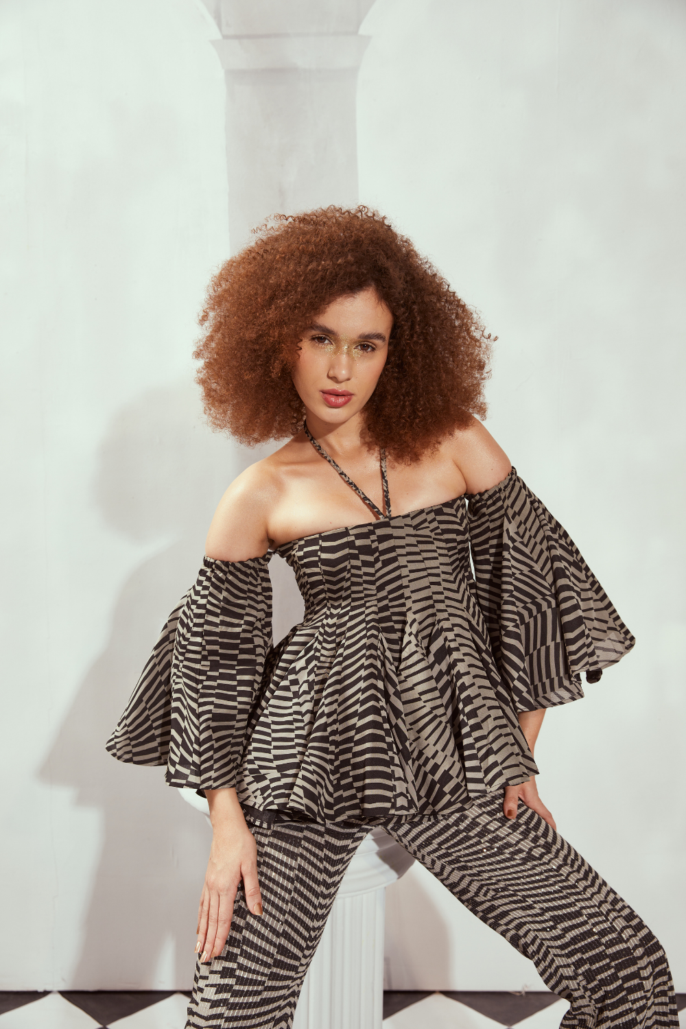 Black & White Byzantine Print Off Shoulder Top for Women - Trendy Summer Blouse for Beach, Party & Casual Outfits