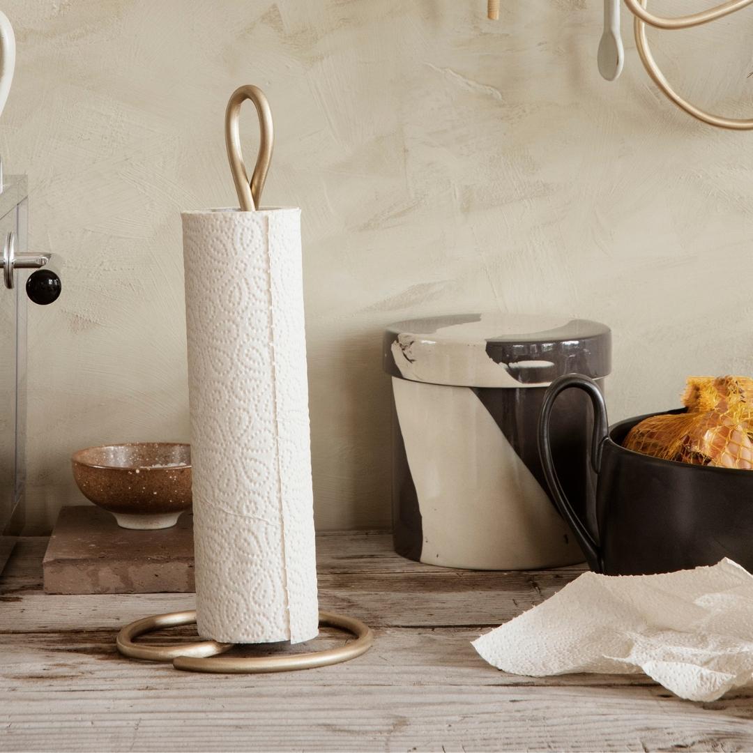FERM LIVING Curvature Brass Paper Towel Holder - Stylish Kitchen & Bathroom Organizer for Modern Homes