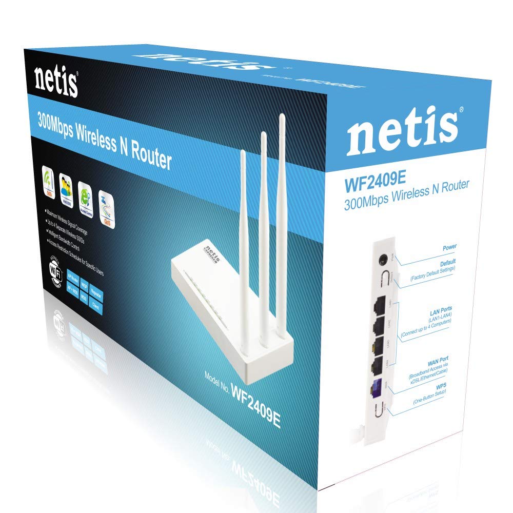 Netis WF2409E 300Mbps High-Speed Wireless N Router with 3x5dBi Antennas - Secure WiFi for Home & Office | Parental Controls | Compatible with Computers, Smartphones & Smart Devices (Ideal for Streaming, Gaming & Smart Home)