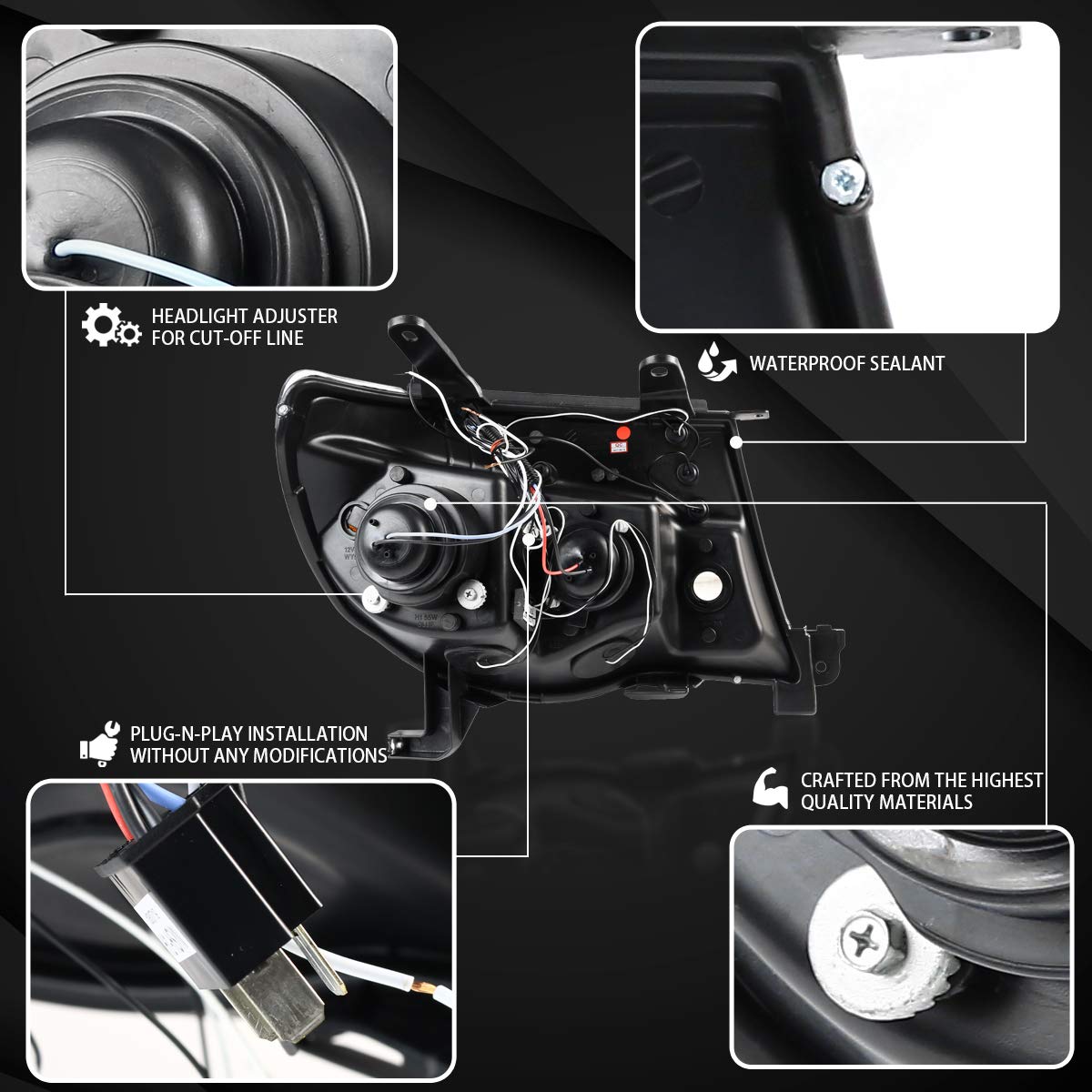 AUTOZENSATION LED Dual Halo Black Projector Headlights Assembly - Compatible with 2005-2011 Toyota Tacoma (Left + Right Pair) | Upgrade for Night Driving & Off-Road Adventures