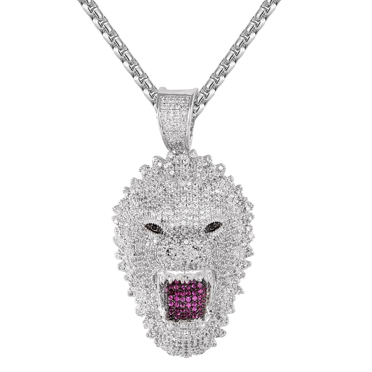 Silver Growling Gorilla Pendant Necklace - Hip Hop Animal Jewelry for Men with Free Box Chain - Perfect for Streetwear, Rap Fashion & Urban Style Accessories