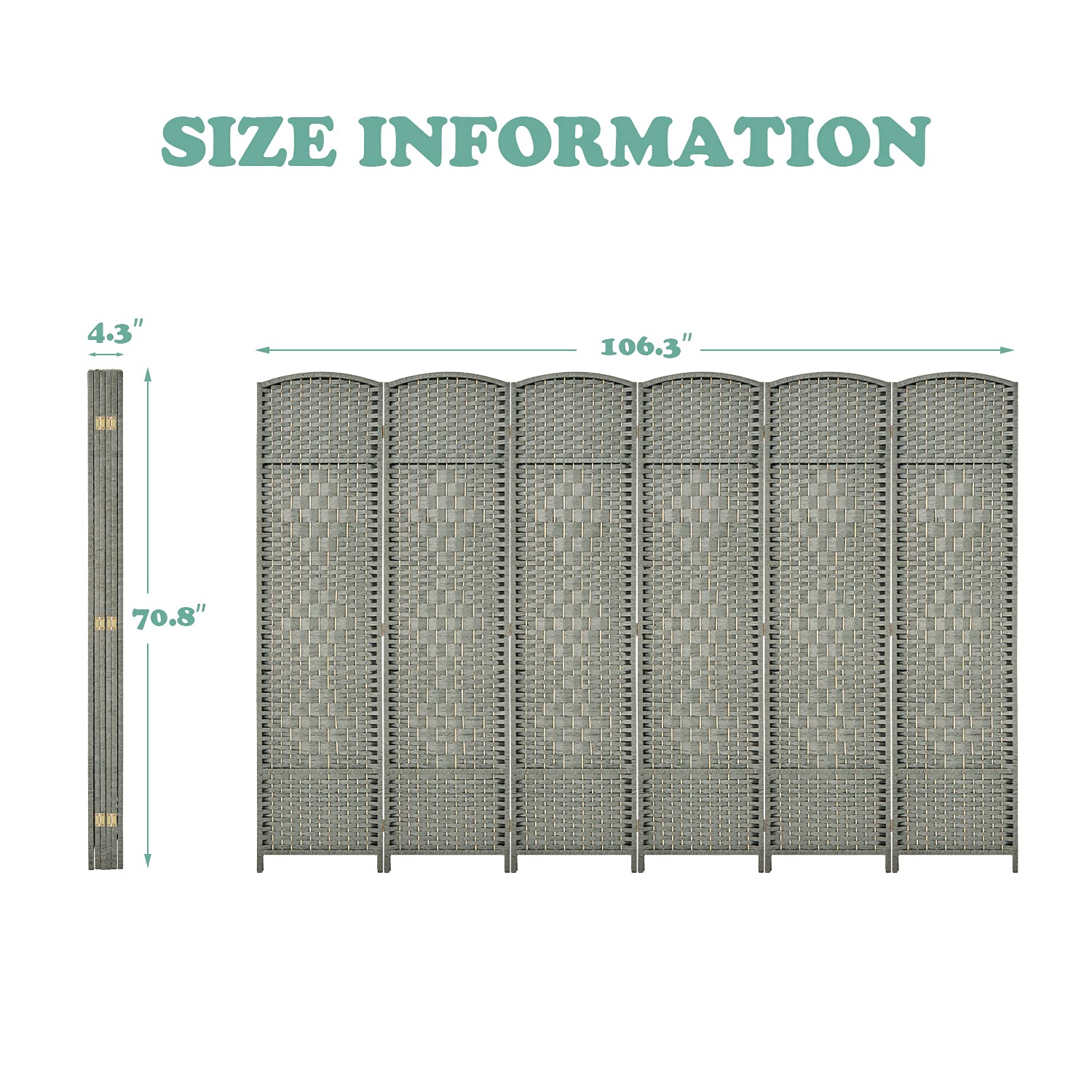 6-Panel Room Divider Screen - Decorative Privacy Partition for Home & Office - Indoor/Outdoor Folding Screen in Gray - Perfect for Creating Separate Spaces in Living Rooms, Bedrooms or Patios