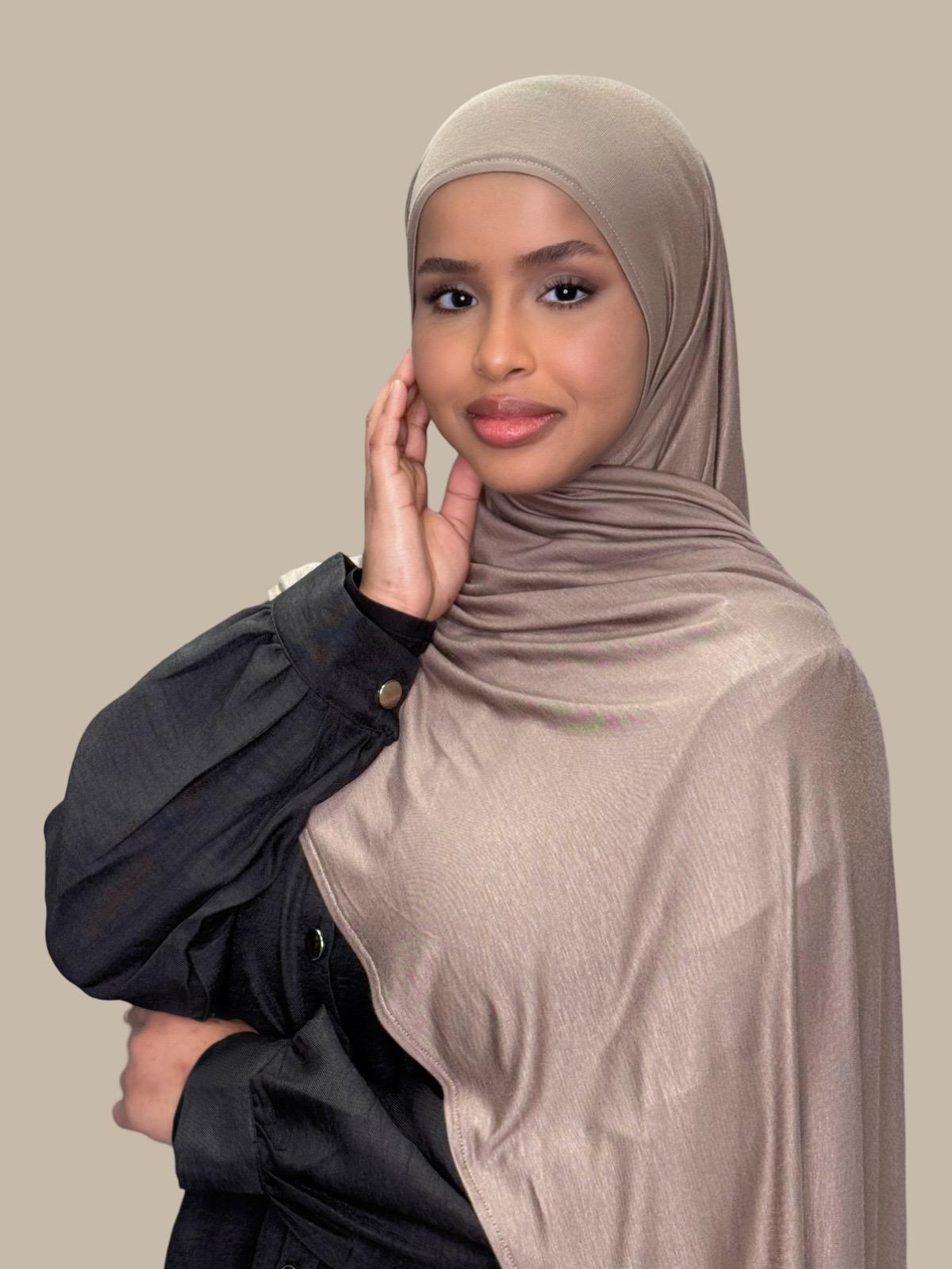Pre-Sewn Jersey Hijab in Sandstone Color - Soft & Comfortable Muslim Headscarf for Daily Wear & Prayer