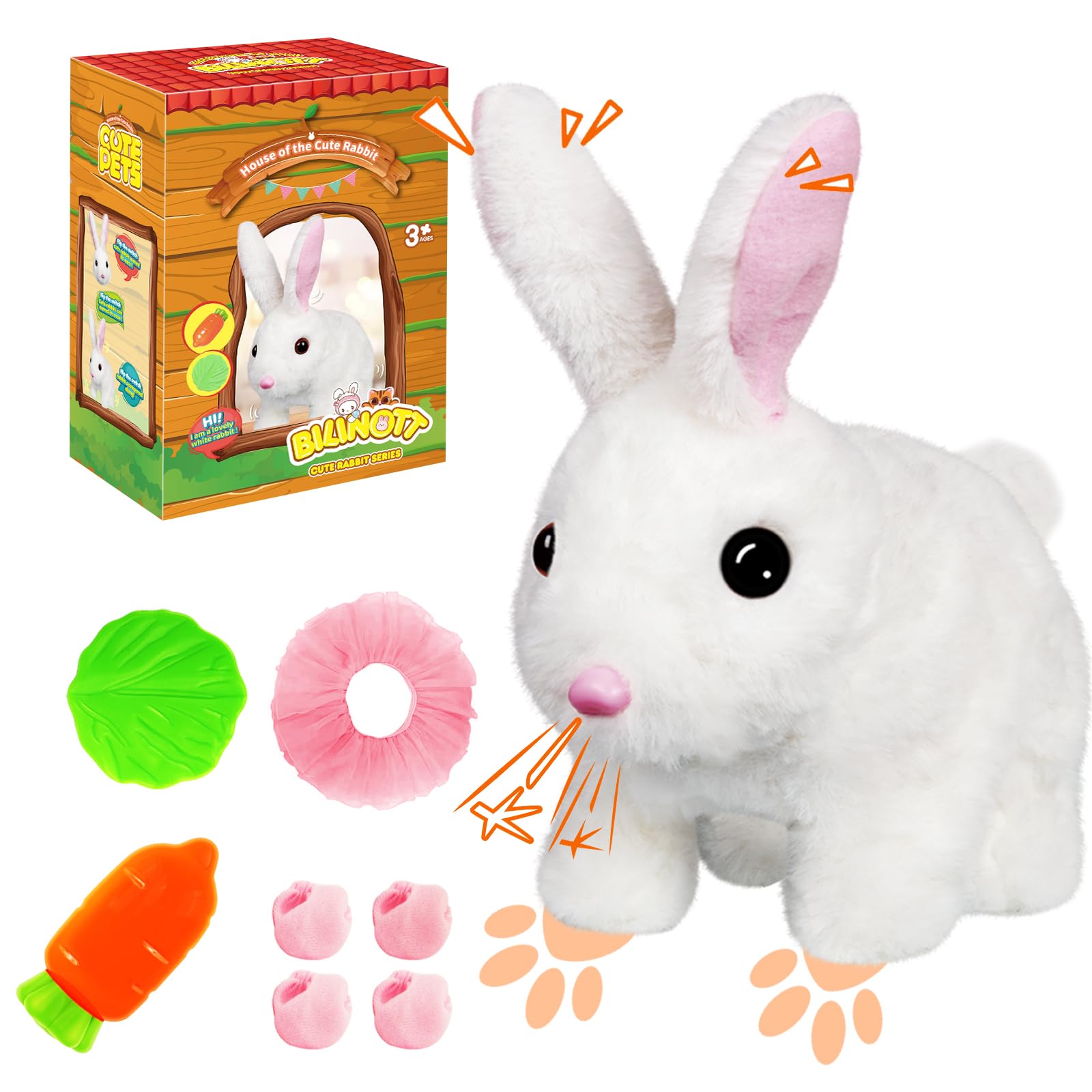 Realistic Jumping Bunny Toy with Moving Ears & Twitching Mouth - Interactive Rabbit Plush for Kids Ages 3-6 | Perfect Easter Gift & Fun Playtime Companion for Toddlers