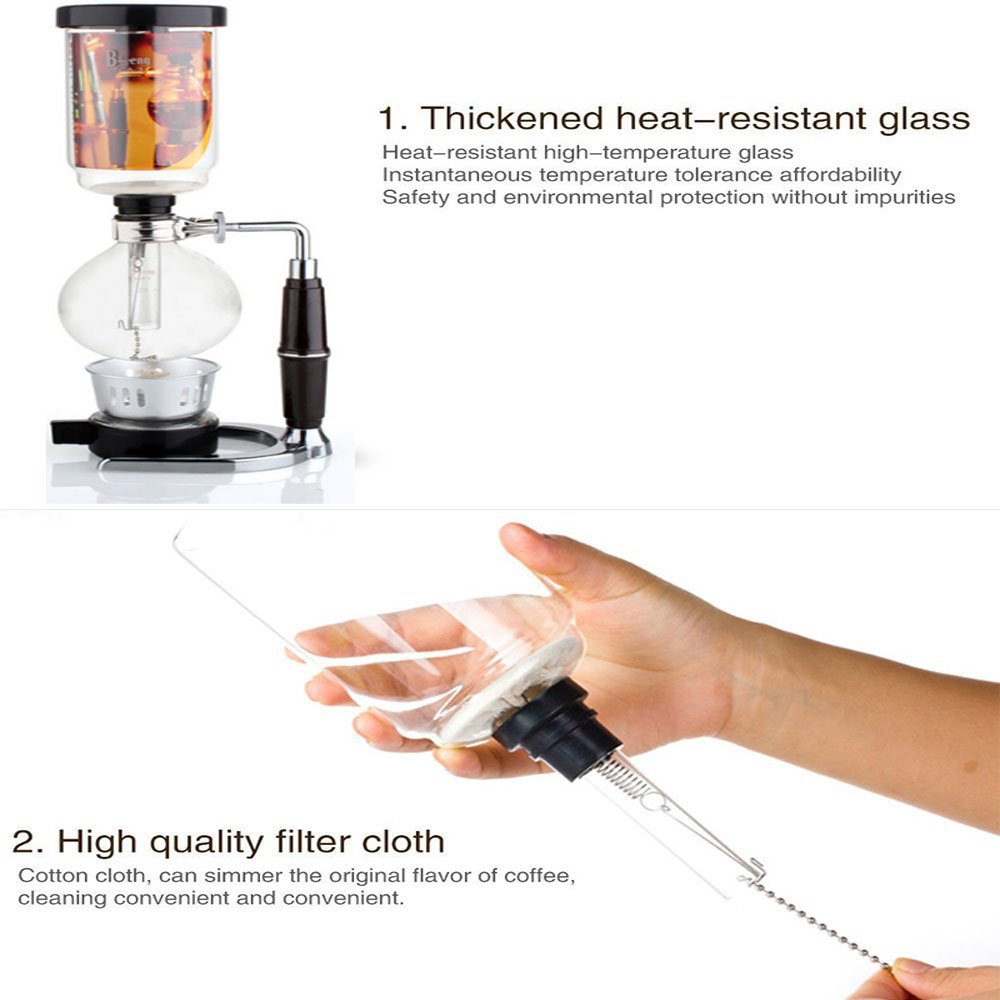 Premium Glass Coffee Syphon Vacuum Brewer - Elegant Stovetop Coffee Maker for Home & Cafe Use | Perfect for Pour-Over, Cold Brew & Specialty Coffee Preparation
