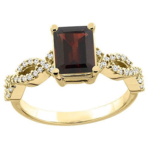 14K Gold Ruby Ring with Diamond Accent - Octagon 8x6mm for Wedding & Gift