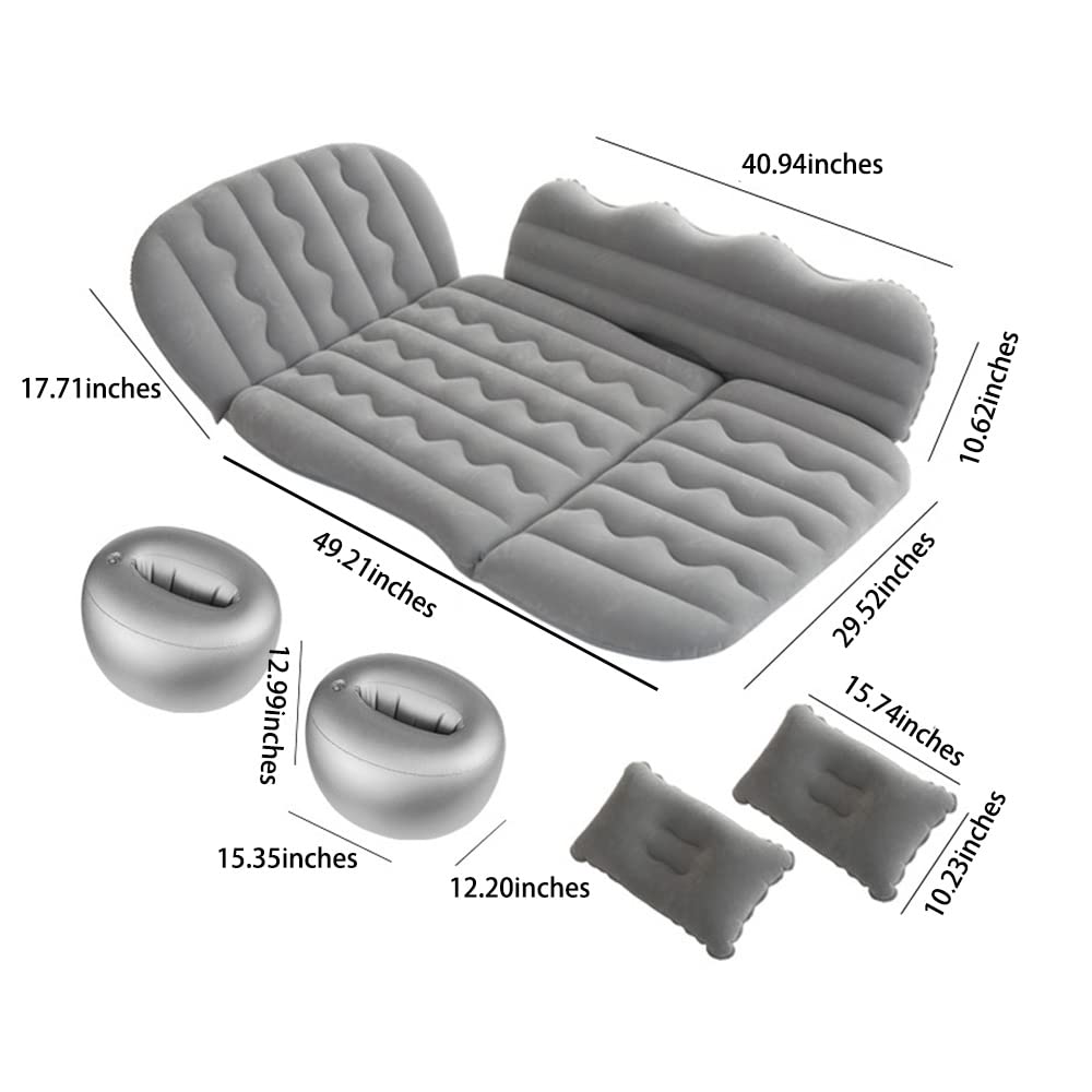 Inflatable Car Air Mattress with Electric Pump - Portable Travel & Camping Bed for SUV, MPV, Home & Outdoor Use - Includes 2 Pillows (Grey) | Perfect for Road Trips, Camping & Guest Sleeping