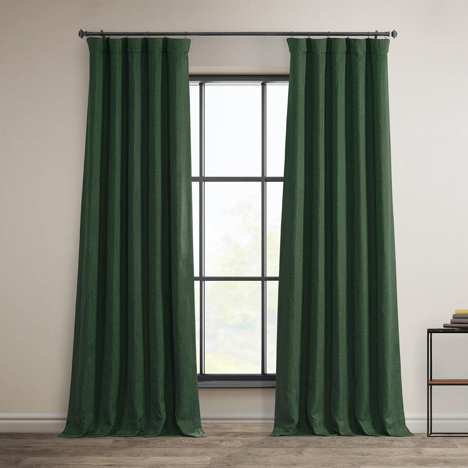 Key Green Textured Faux Linen Blackout Curtains - Thermal Insulated Window Drapes for Bedroom, Living Room & Home Theater