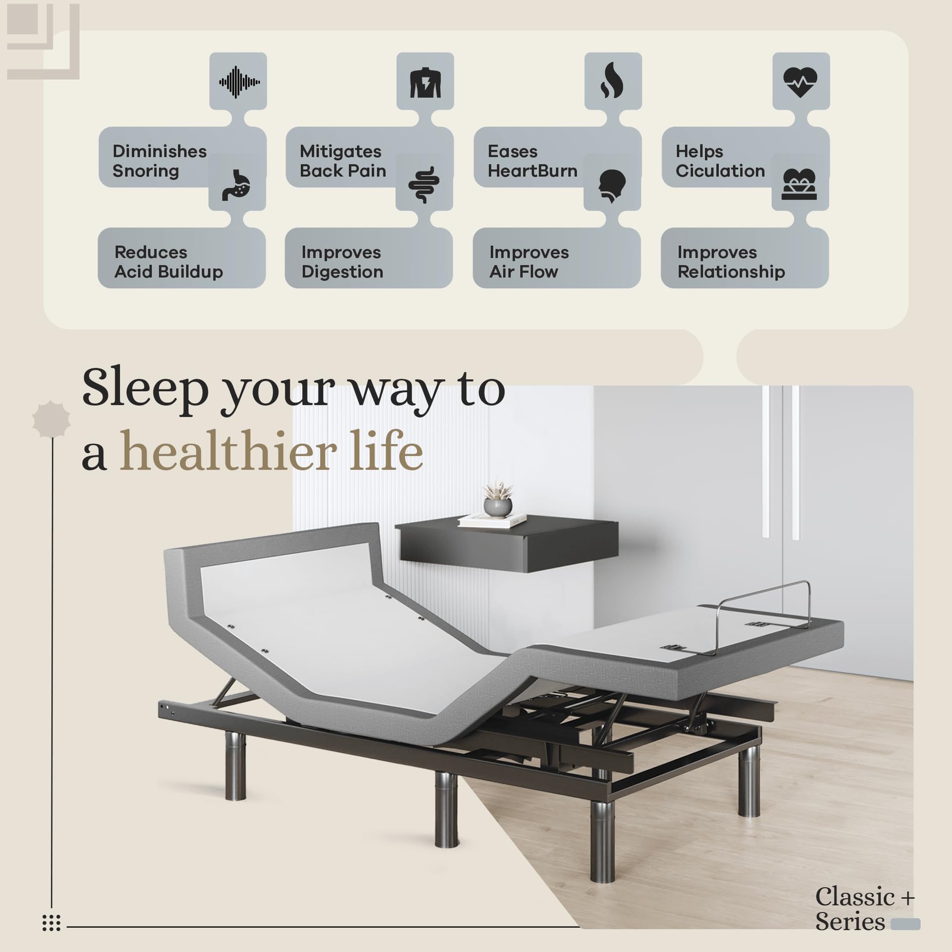 Sven & Son Harmony Adjustable Smart Bed Base with Head/Foot Lift, Massage, Under-Bed LED Lights & USB Ports - Twin XL Size for Zero Gravity Position & Memory Foam Mattress Compatibility | Perfect for Home Theater, Reading & Pain Relief