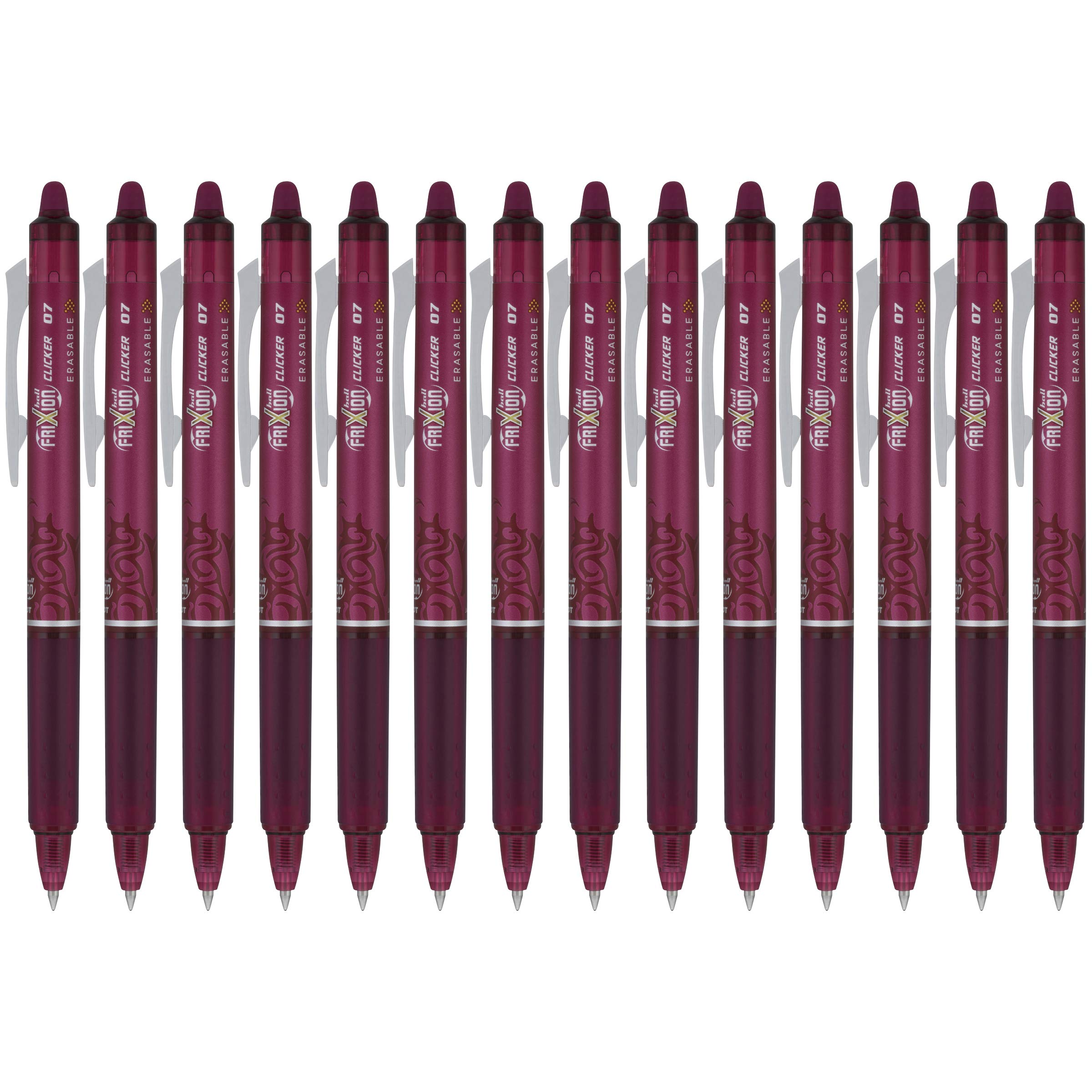 Pilot FriXion Clicker Erasable Gel Pens 0.7mm Fine Point - 14 Pack Burgundy Red for Office, School & Note Taking | Smooth Writing & Friction Erase Technology