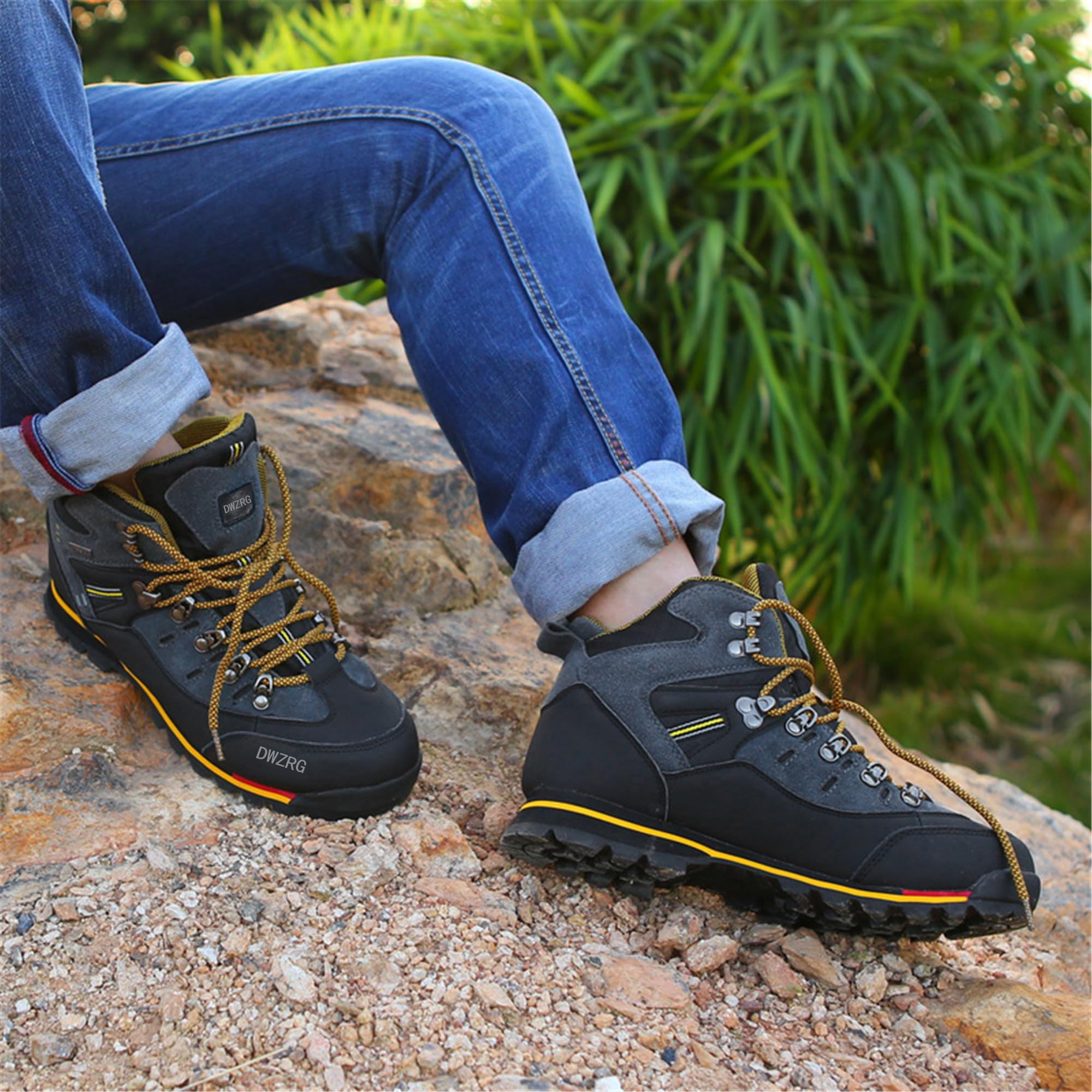 Men's Waterproof Leather Mid-Calf Hiking Boots - Non-Slip Lightweight Trekking Shoes for Outdoor Adventures, Camping & Mountain Climbing