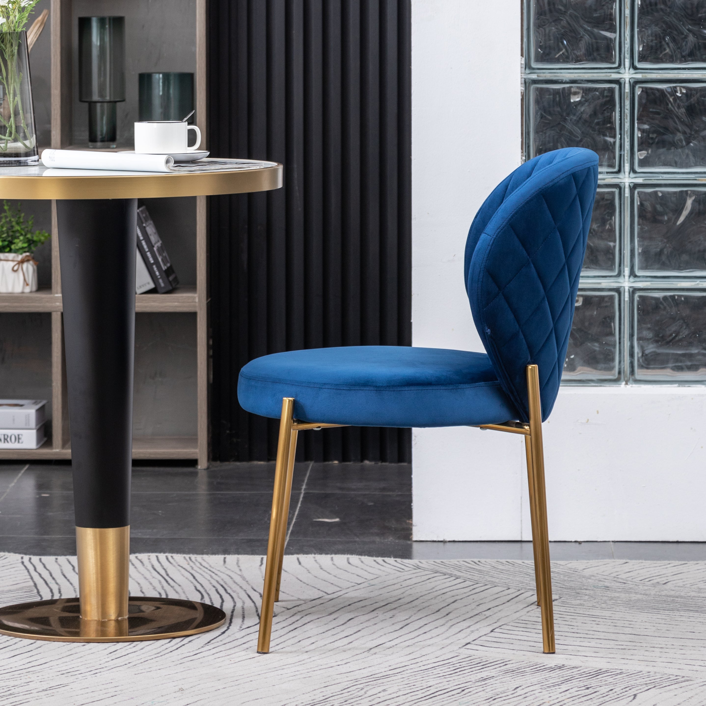 Roundhill Furniture Amoa Contemporary Velvet Upholstered Dining Chairs - Set of 2, Navy Blue Velvet, Modern Kitchen & Dining Room Seating, Comfortable Upholstered Chairs for Home, Restaurant or Office Use