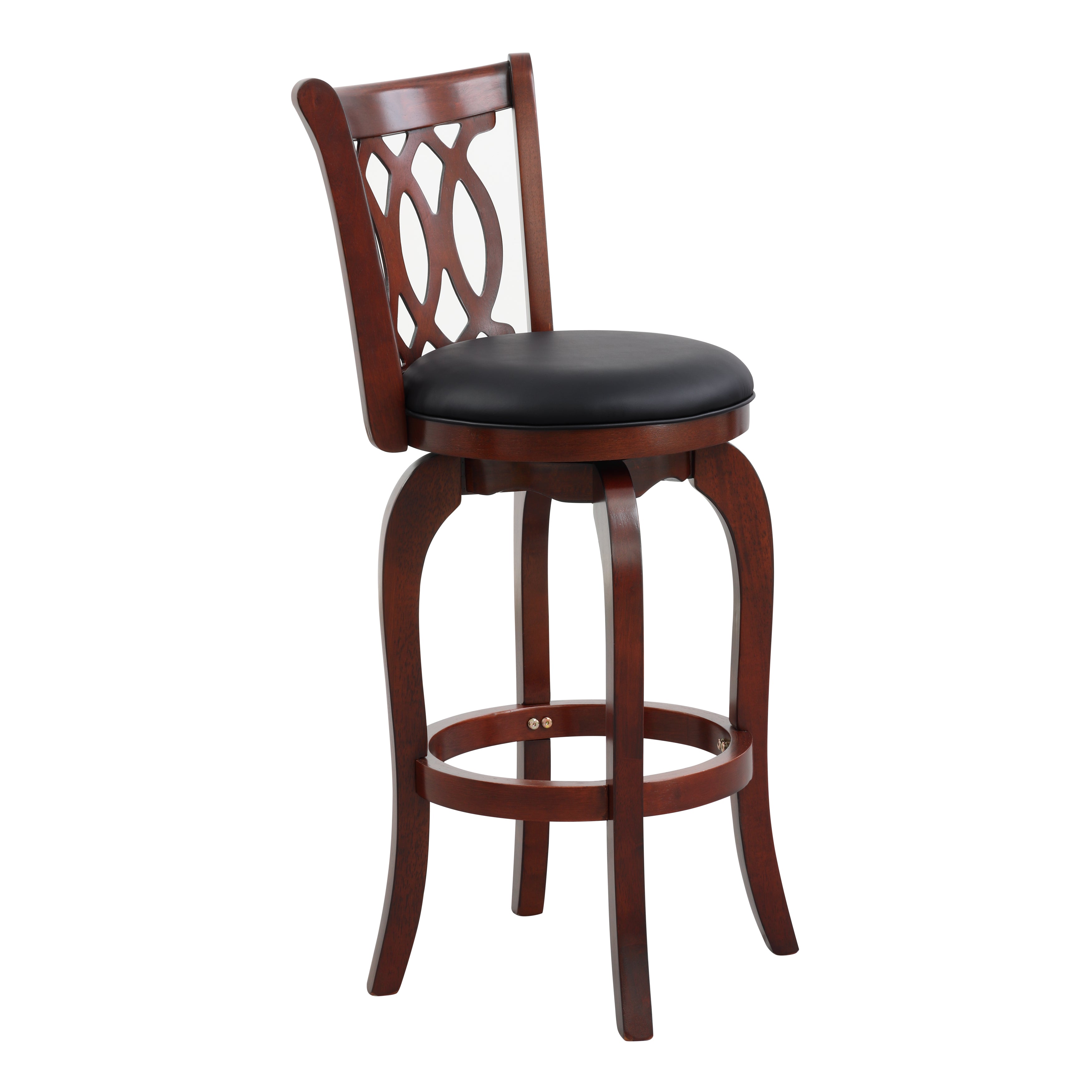Cora Bar Height Stool - Adjustable Swivel Bar Stool with Footrest, Black & Brown Cherry Finish - Perfect for Kitchen Island, Home Bar, and Dining Room Decor