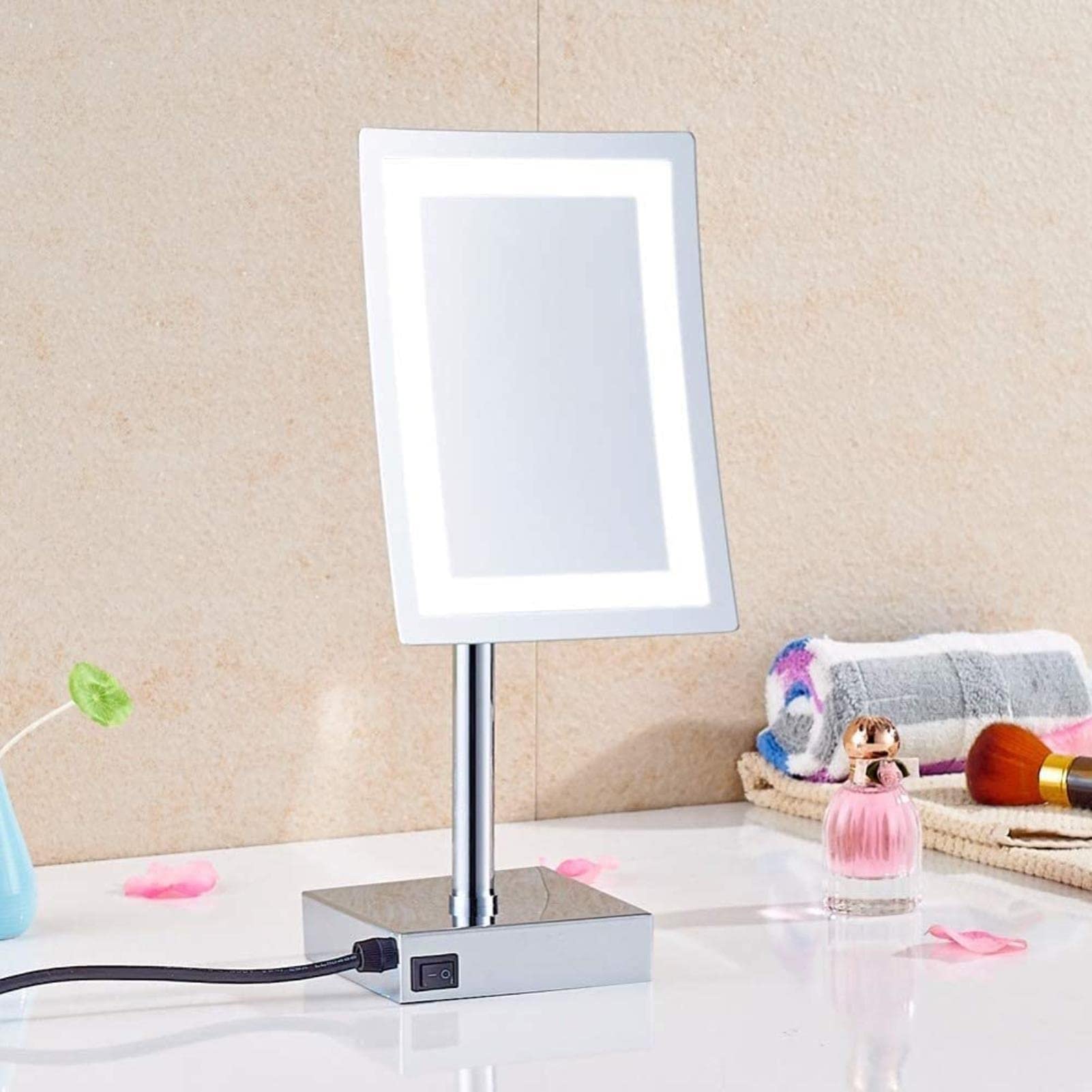 3X Magnifying Tabletop Makeup Mirror - Adjustable Vanity Mirror with Plug for Cosmetics & Skincare - Perfect for Dressing Tables, Bathrooms & Travel