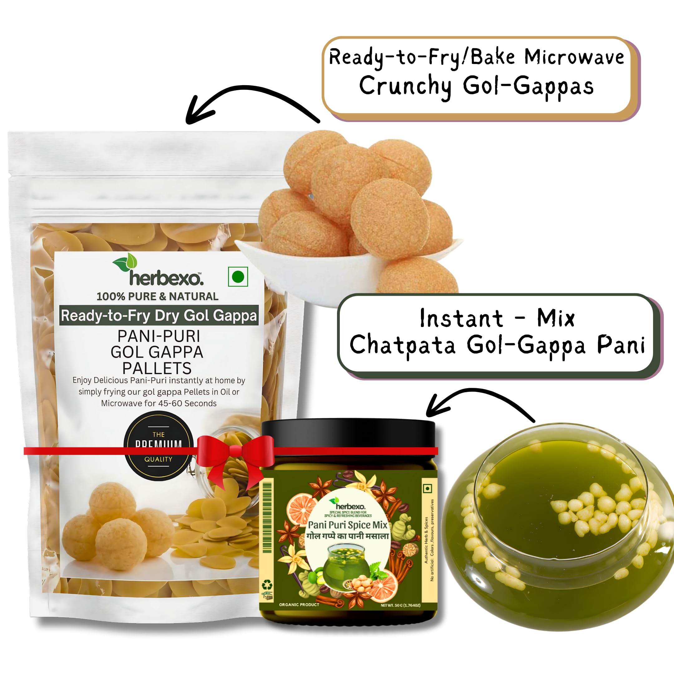 **Herbexo Pani Puri Ready-to-Fry/Bake Pellets (250g) - Instant Golgappa Papdi with Free Pani Masala Mix | Authentic Indian Street Snack | Microwave & Air Fryer Friendly | Perfect for Parties, Quick Snacks & Family Gatherings**