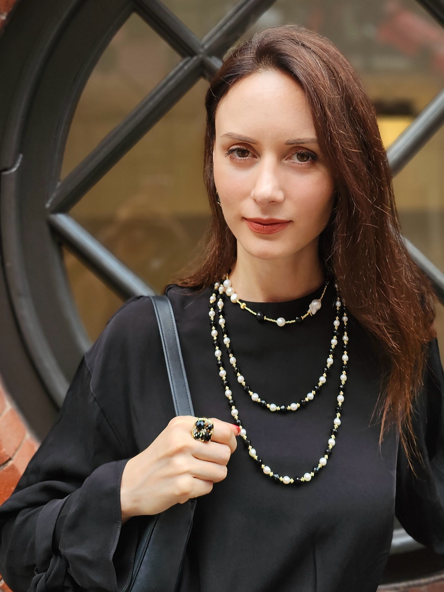 Elegant Black Agate & Zircon Statement Ring for Women - NR002 | Luxury Fashion Jewelry for Evening Parties, Weddings & Special Occasions