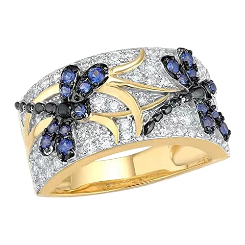 Diamond Dragonfly Fashion Ring for Women - Elegant Gold Personality Ring (Size 7) | Perfect for Everyday Wear, Date Nights & Special Occasions