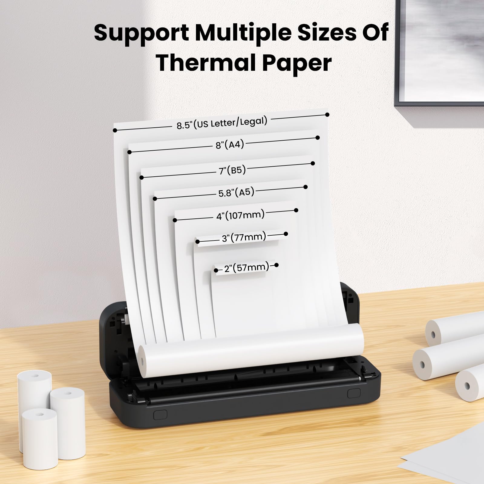 Portable Bluetooth Thermal Printer for Travel - 8.5 x 11 Inch US Letter Size, Wireless Mobile Printer Compatible with Android, iOS & Laptop - Perfect for Office Work, School Projects, Road Trips & On-the-Go Printing Needs