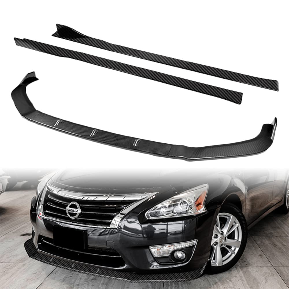 Q1-TECH 9-Piece Front Bumper Body Kit with Lip, Side Skirt Extensions & Diffuser for 2013-2015 Nissan Altima Sedan - Carbon Fiber Spoiler Air Chin Splitter - Perfect for Car Customization & Street Racing Style