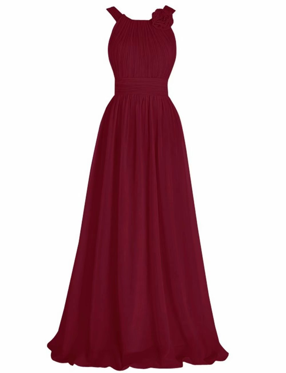 Elegant Women's Chiffon A-Line Bridesmaid Dress with Floral Pleated Details - Long Prom Cocktail Party Gown for Weddings, Formal Events & Special Occasions