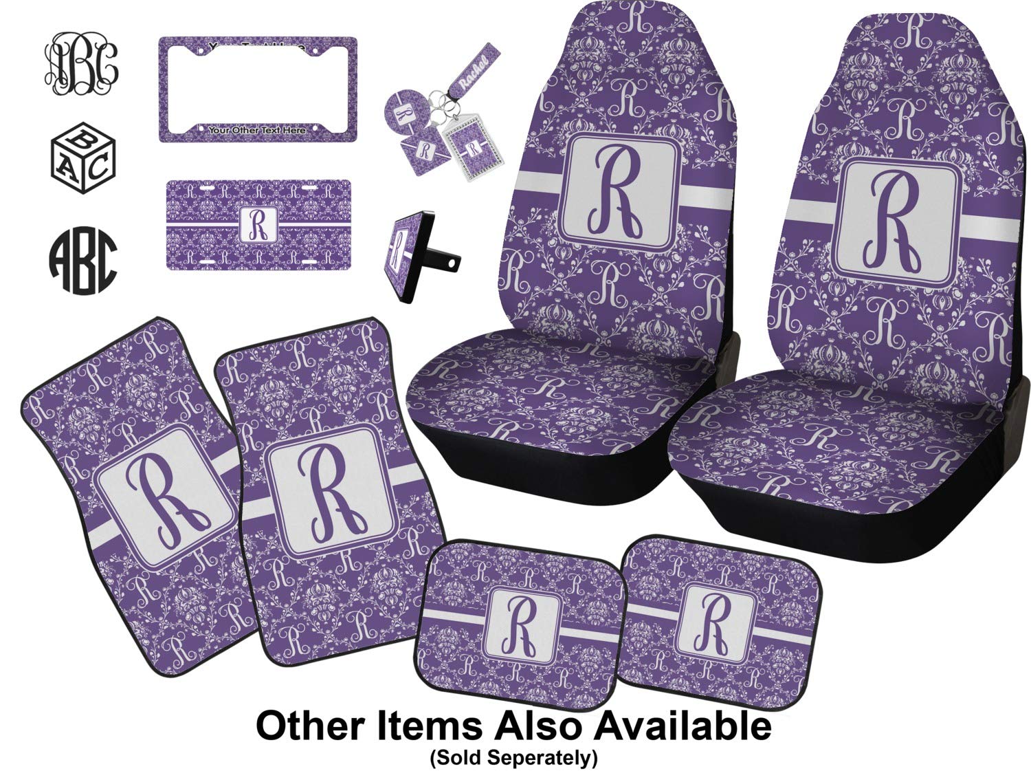 Custom Monogrammed Damask Car Floor Mats Set - 2 Front & 2 Rear Mats for Luxury Vehicles | Perfect for Gifts, Weddings & Premium Car Interiors
