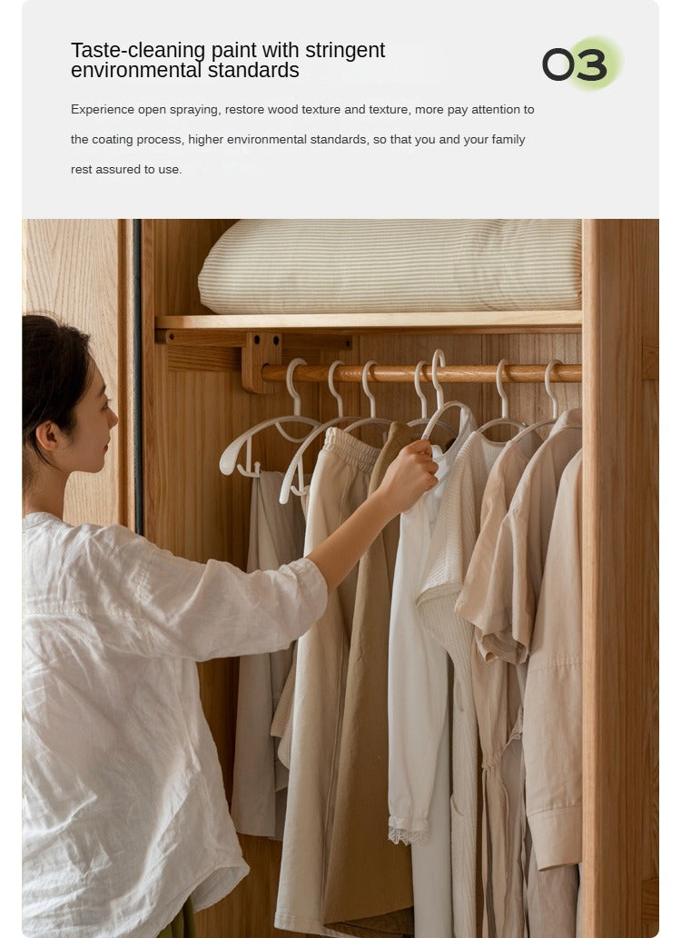 Solid Oak Wood Sliding Door Wardrobe Closet - Modern Storage Solution for Bedroom, Living Room & Office