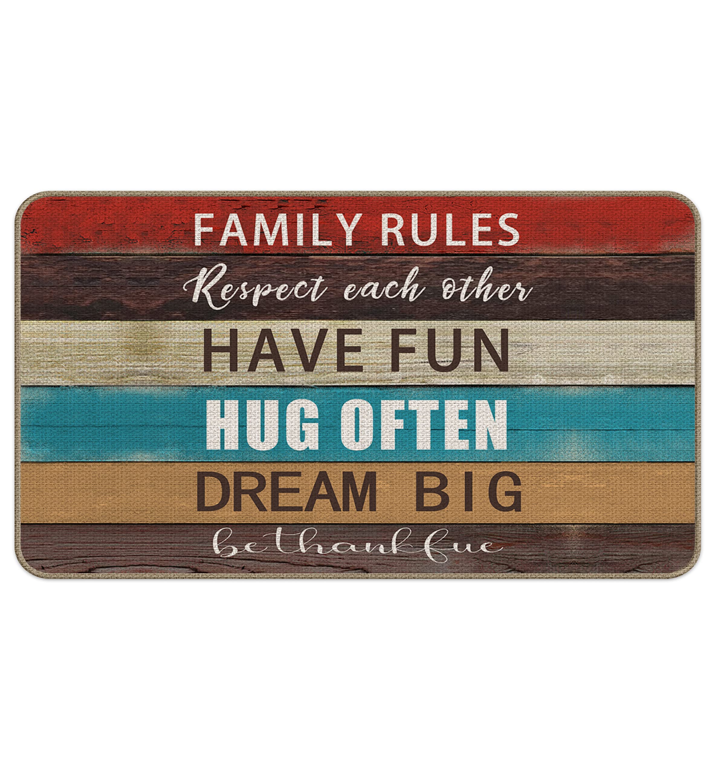 Farmhouse Style Family Rules Doormat 17x30 Inch - Non-Slip Indoor Outdoor Welcome Mat for Front Door, Porch & Home Entrance - Perfect Housewarming Gift for Family Room Decor & Cozy Home Entrance